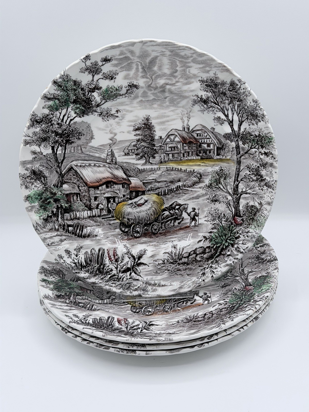 Staffordshire Ironstone Yorkshire Multicolor Dinner Plate England Set of 4