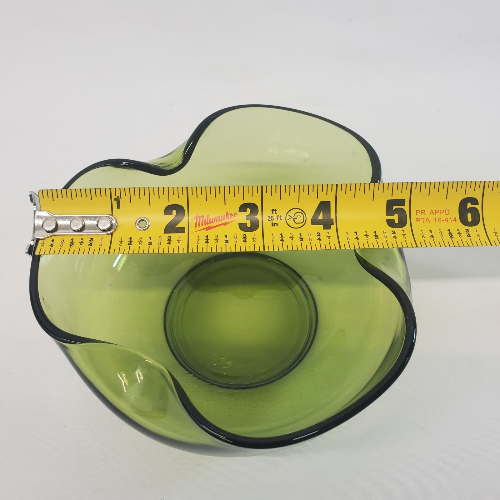 VTG Anchor Hocking Avocado Green Glass Dip Bowl Replacement Pinched Sides