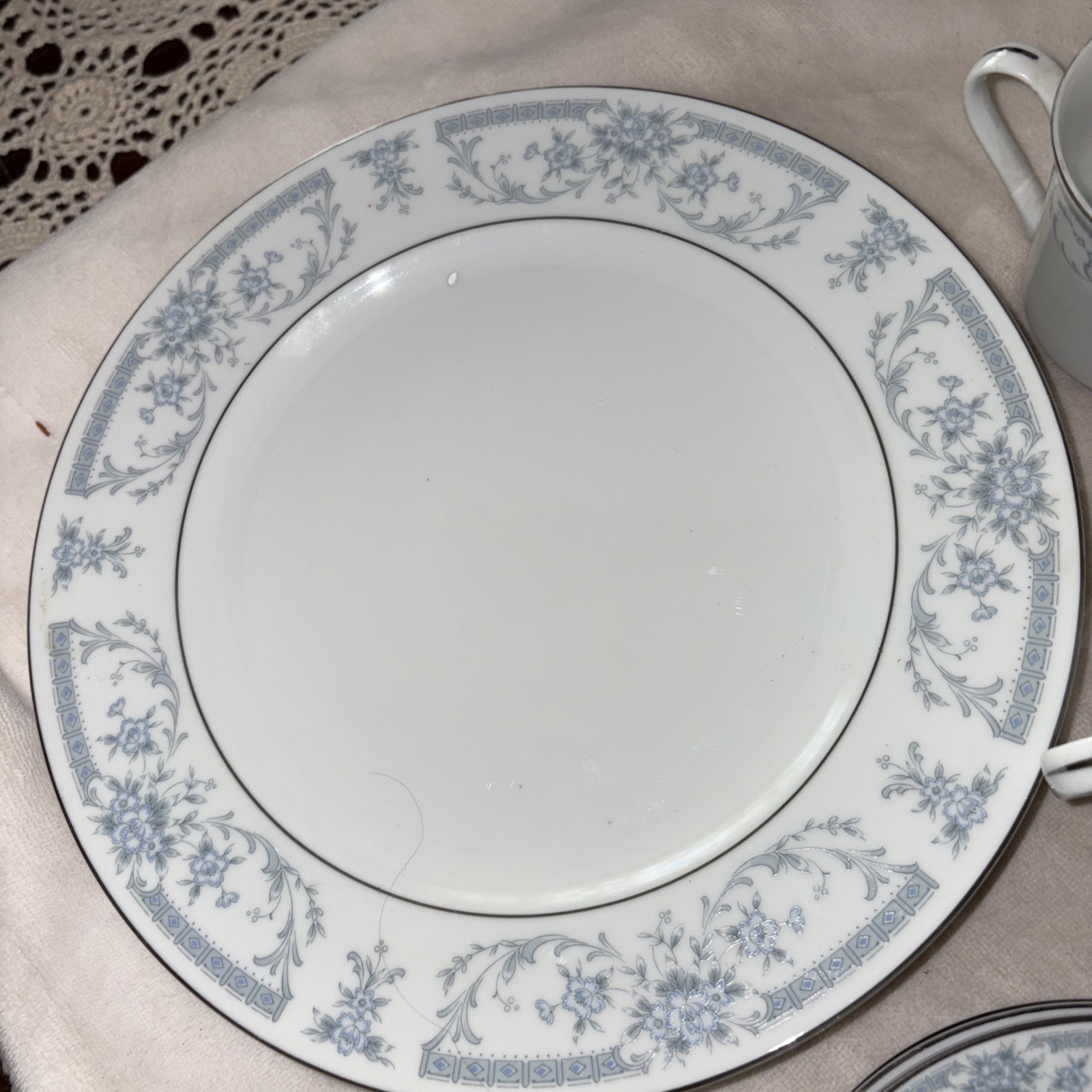 New 16 Piece SHEFFIELD Blue Whisper China | Dinner Plate/Cup/Saucer/Dessert