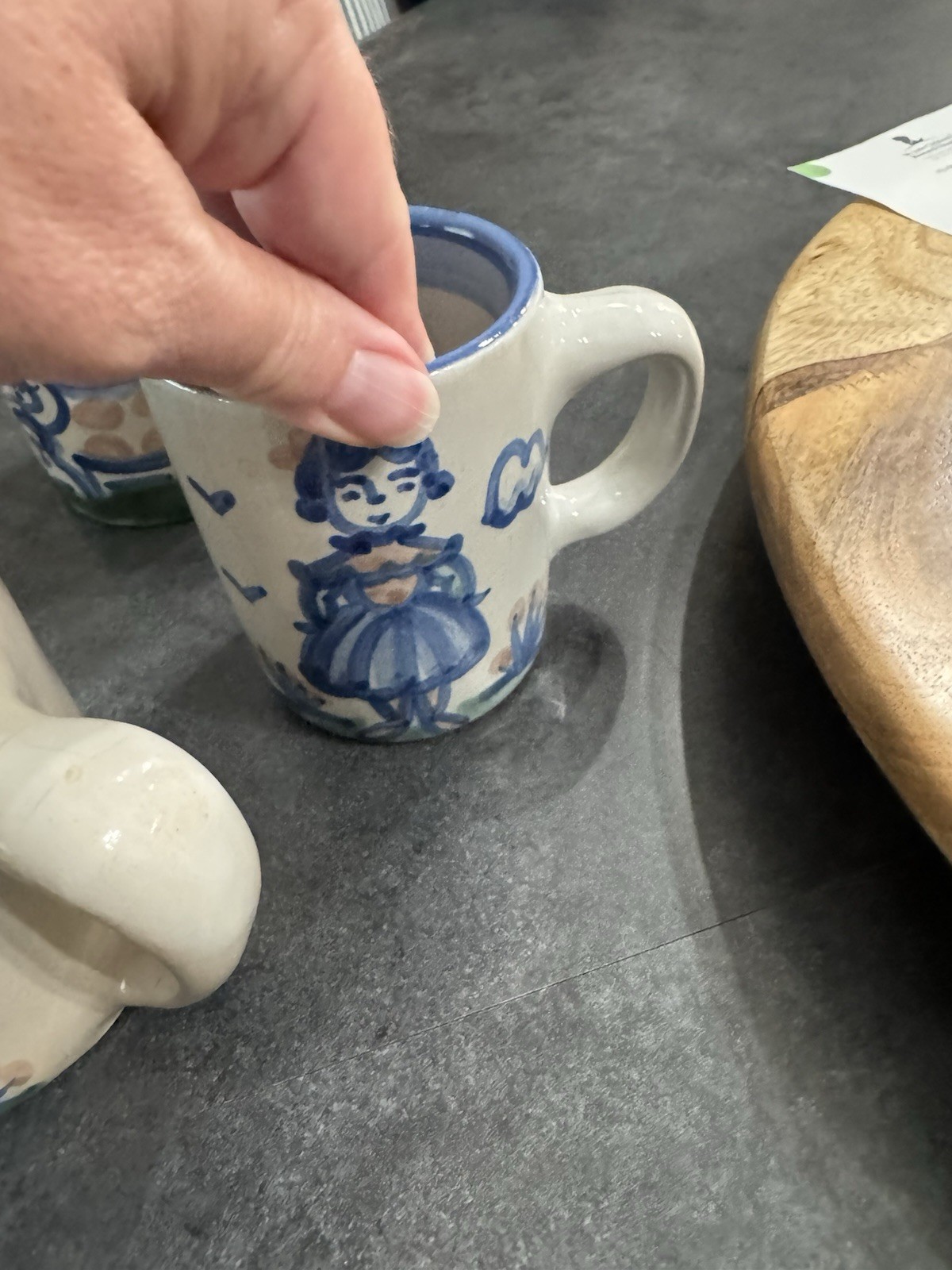 Set of 6 M.A. Hadley Pottery Mugs Hand-painted Blue Folk Art
