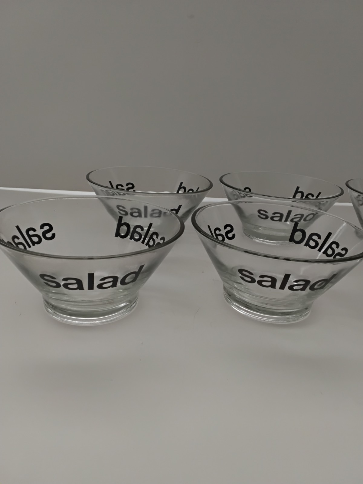 Vintage Wheaton Glass Salad Bowls Black Graphics Typography 5 1/4″ Set of 6
