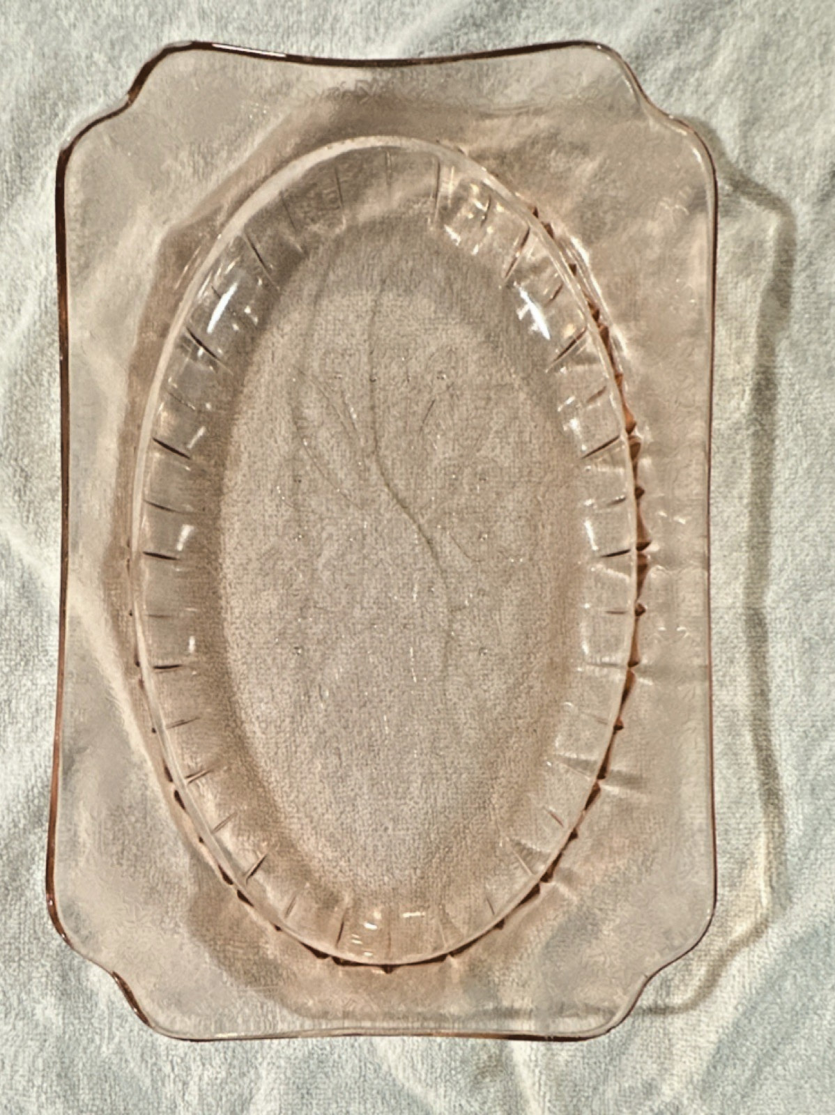 Vintage Pink Depression Glass Floral Pattern Rectangular/ Oval Platter