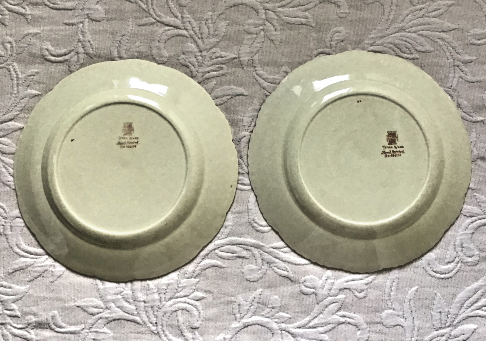 Titian Ware Phoenix 1905 Hand Painted 10” Dinner Plate Pair Adams Ivory England