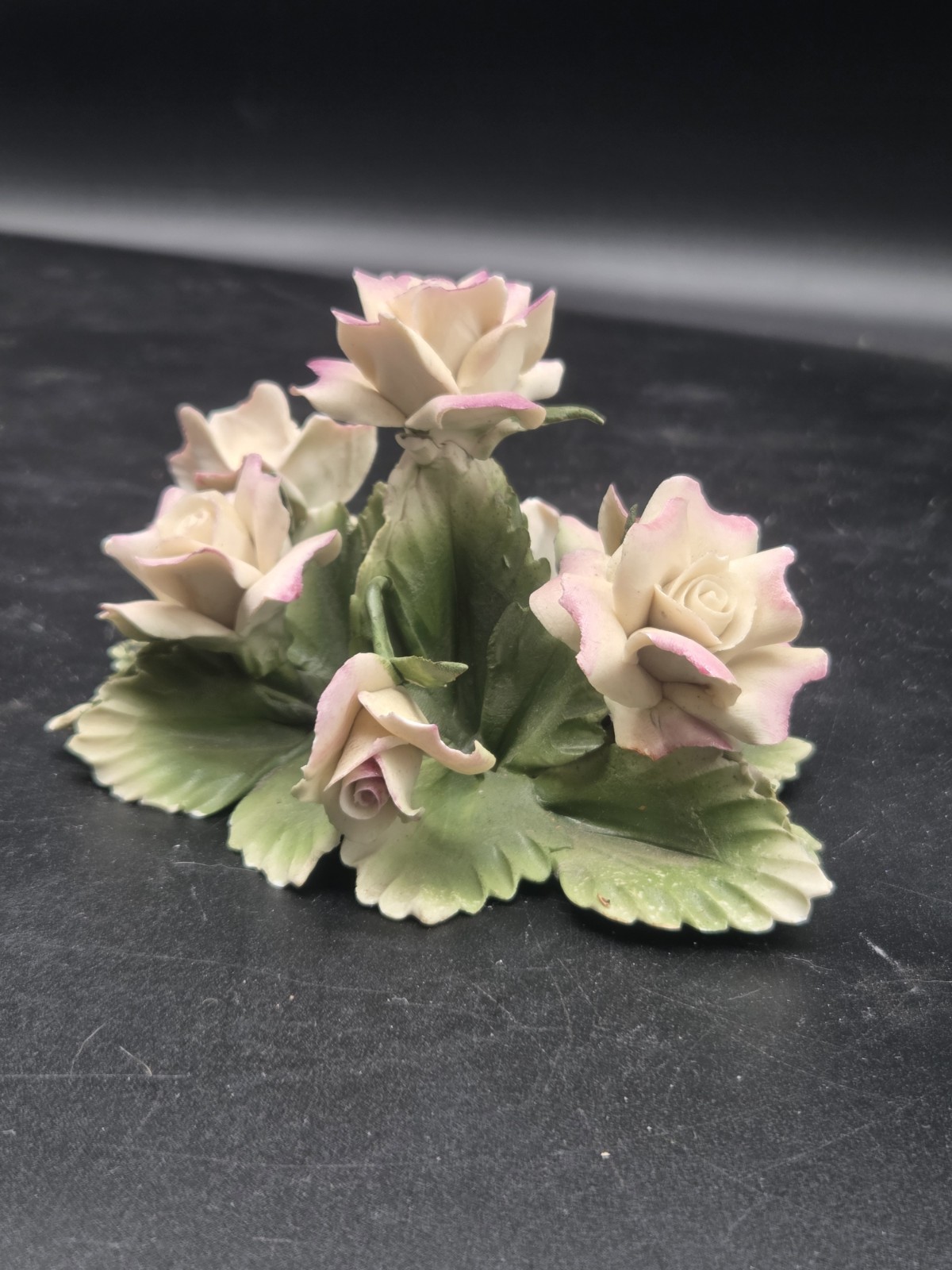 Vintage Capodimonte Italy Porcelain Purple Roses Hand Made Centerpiece
