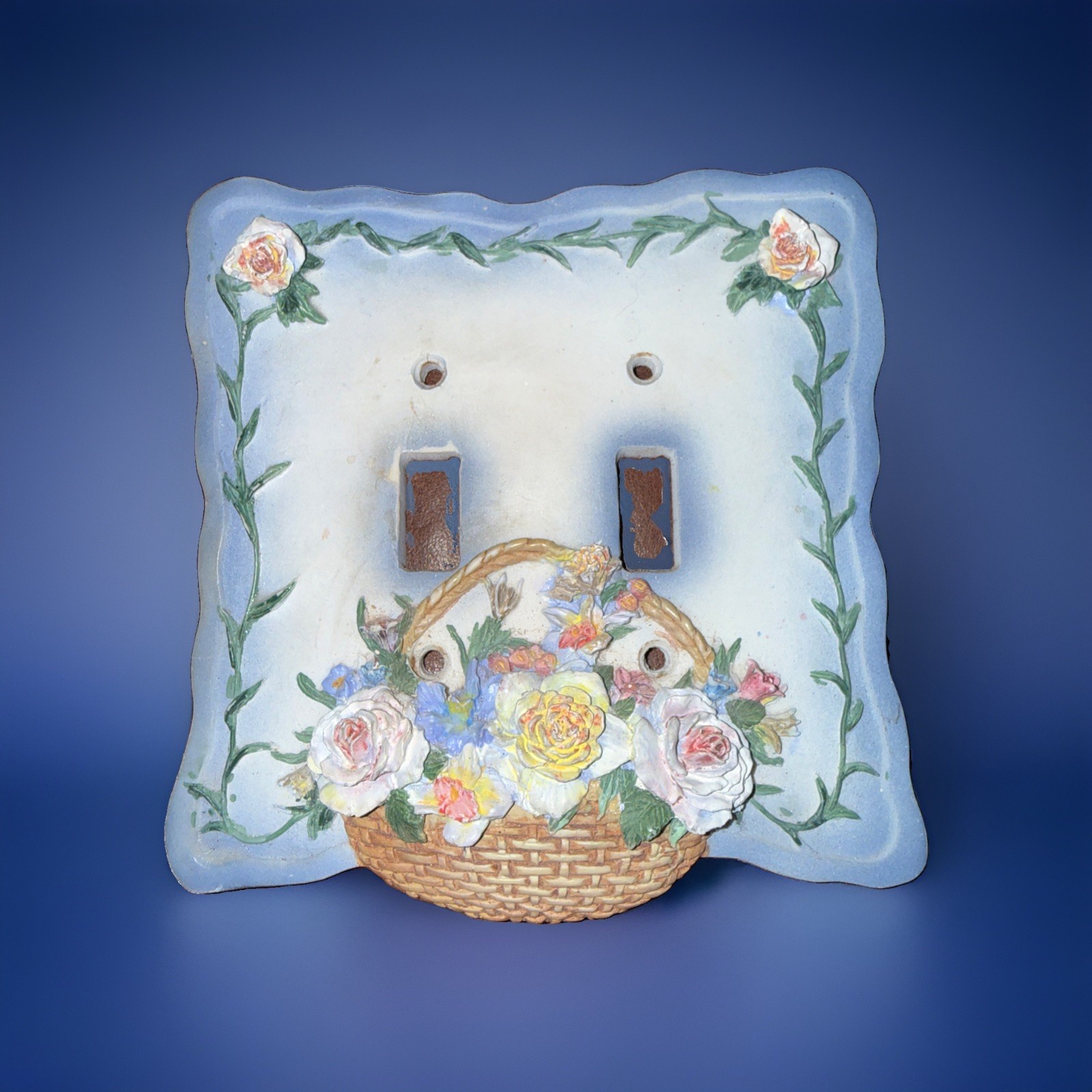 Vintage Double Light Switch Wall Plate Roses Floral Cottage Core- 5.5” X 5.5”