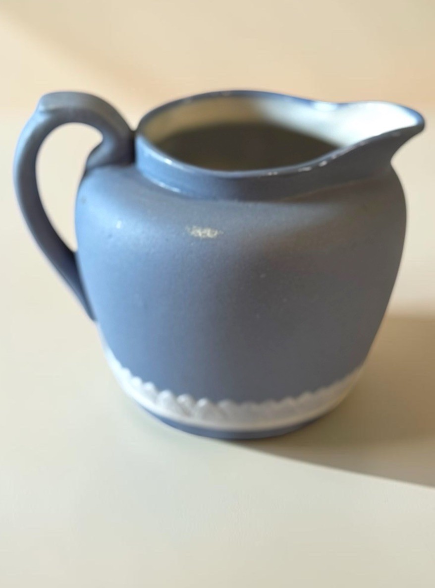 Vintage Jasperware Style Pale Blue Classical Relief England Style Cream Pitcher