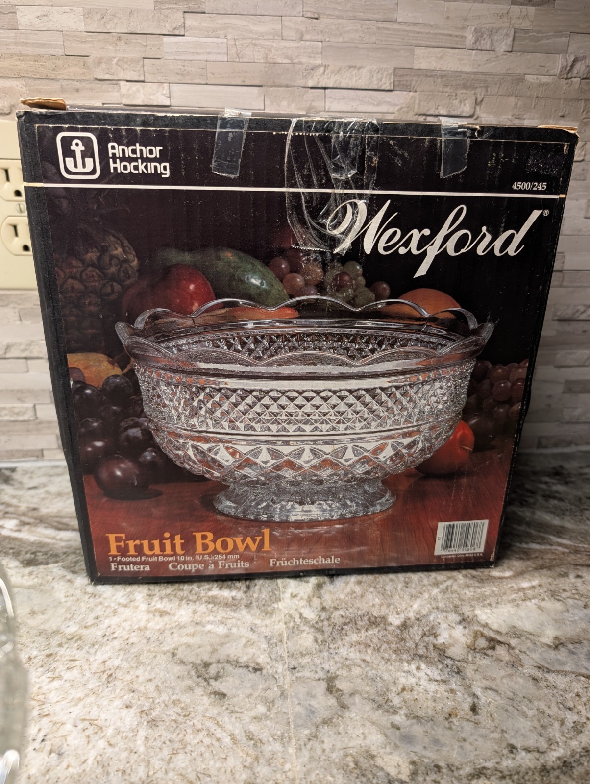 Wexford Anchor Hocking Fruit Bowl Footed 10″ Glass Center Piece Vtg W/Box USA