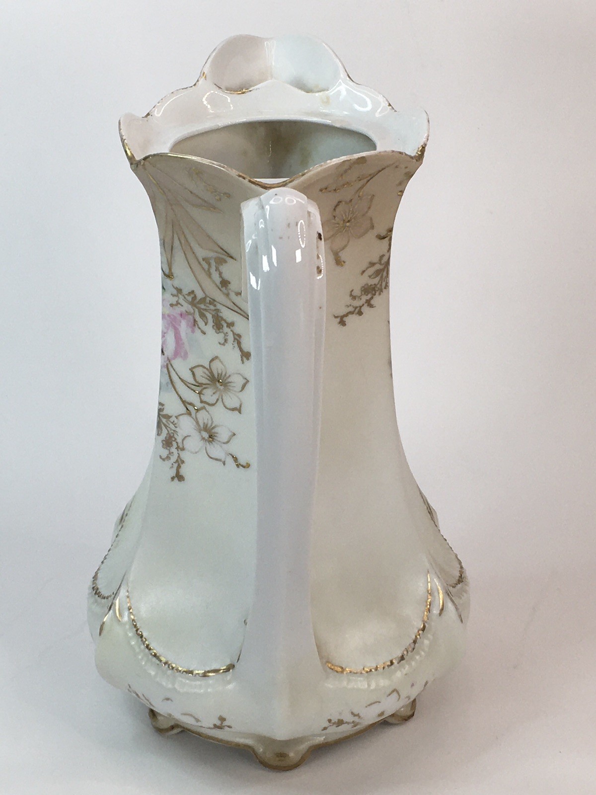 Antique RS Prussia Red Mark Chocolate Pot White Body W/ Pink Rose Gold Accent