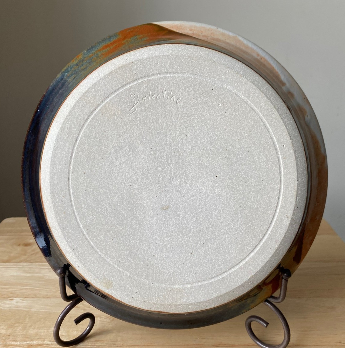 SUSAN BALENTINE 10″ Blue Brown Pie Plate With Leaves – North Carolina – VGUC