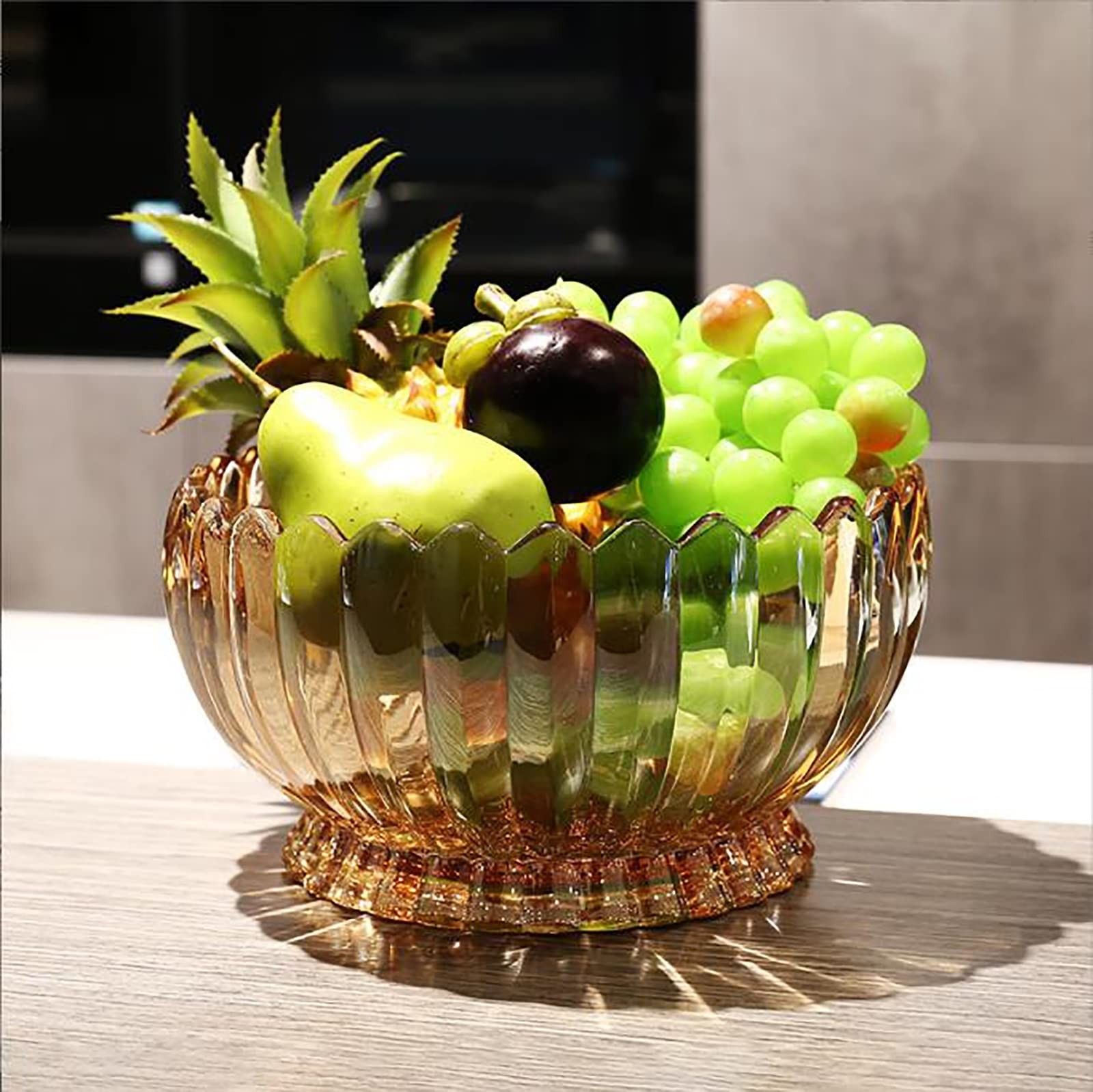 Decorative Amber Glass Candy Bowl with Cover, Crystal Fruit Plate, Elegant Servi