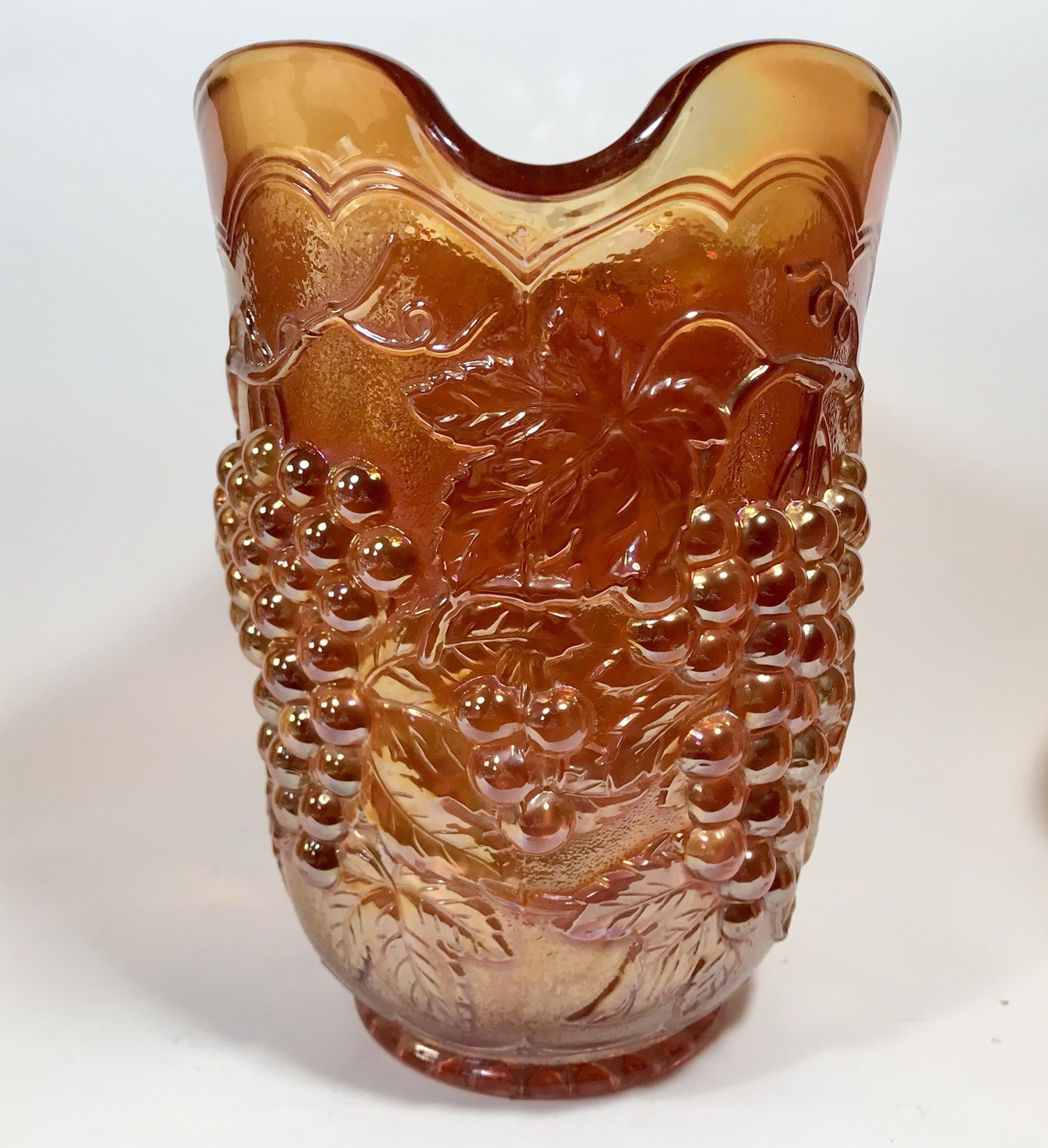 Imperial Carnival Glass Grape Pitcher And 4 Tumblers Set Marigold Orange Vintage