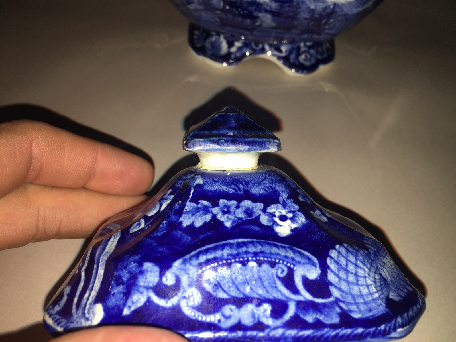 LA3 Historical Staffordshire Dark Blue Sugar Bowl Macdonoughs Victory Ca. 1825