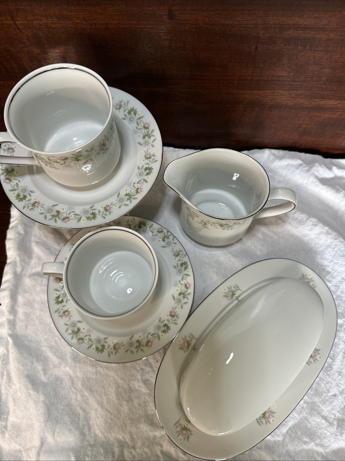 Vintage Johann Haviland Forever Spring Butter Dish Creamer 2 Tea Cups And Saucer