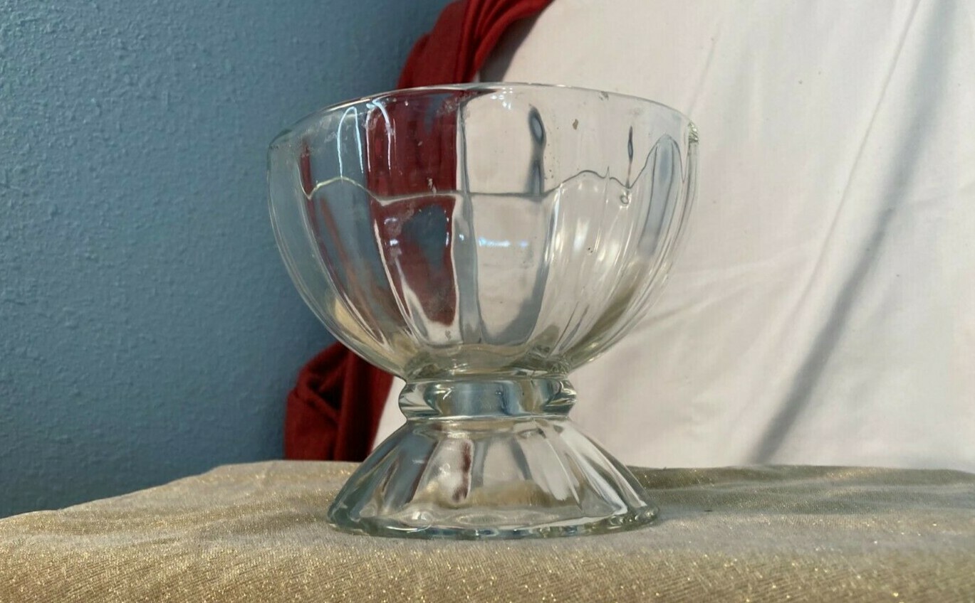 VTG LIBBY CLEAR GLASS COMPOTE PEDESTAL BOWL/CANDY DISH/MINI VASE-4.25″-EX COND