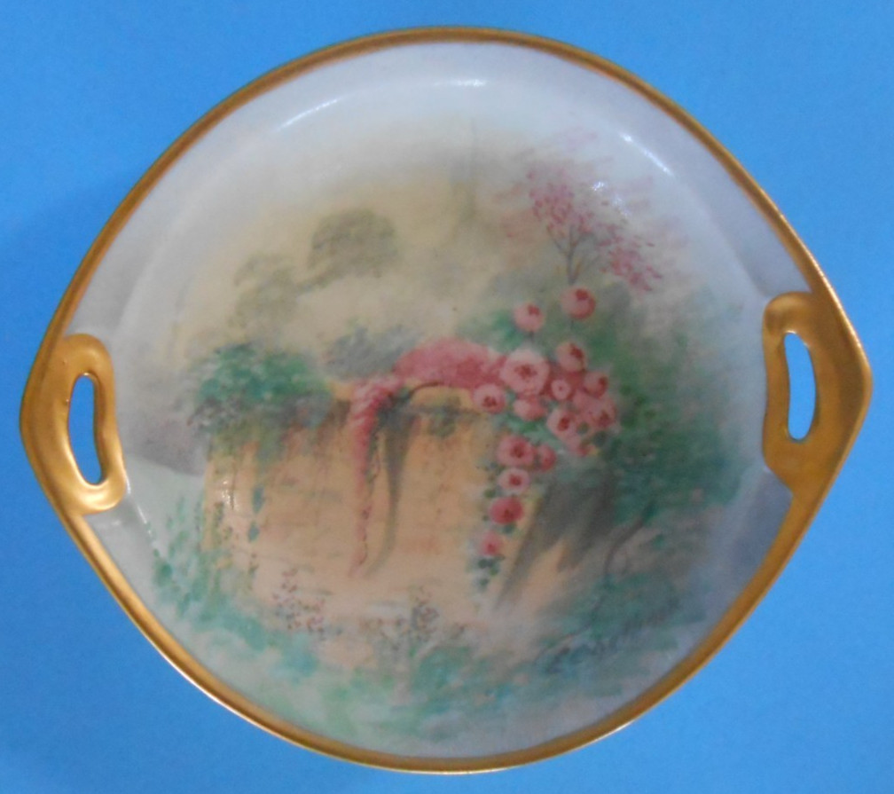 Hand Painted Floral W. A. Pickard China Dish w/ Handles Gold Trim 6.375″ Signed