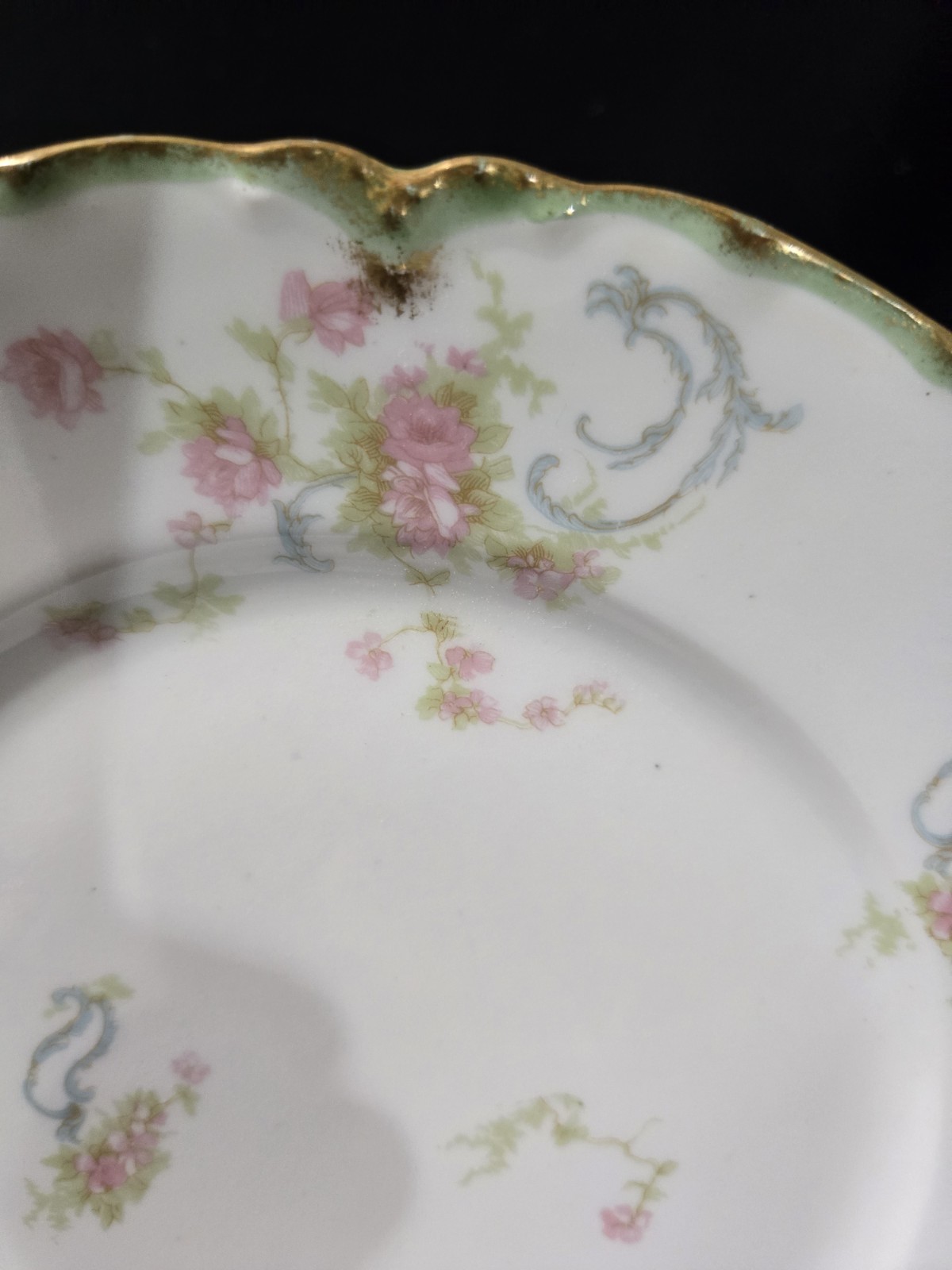 MINT ANTIQUE Haviland Schleiger 57H Limoges Roses Blue Ribbons 4 Salad Plates