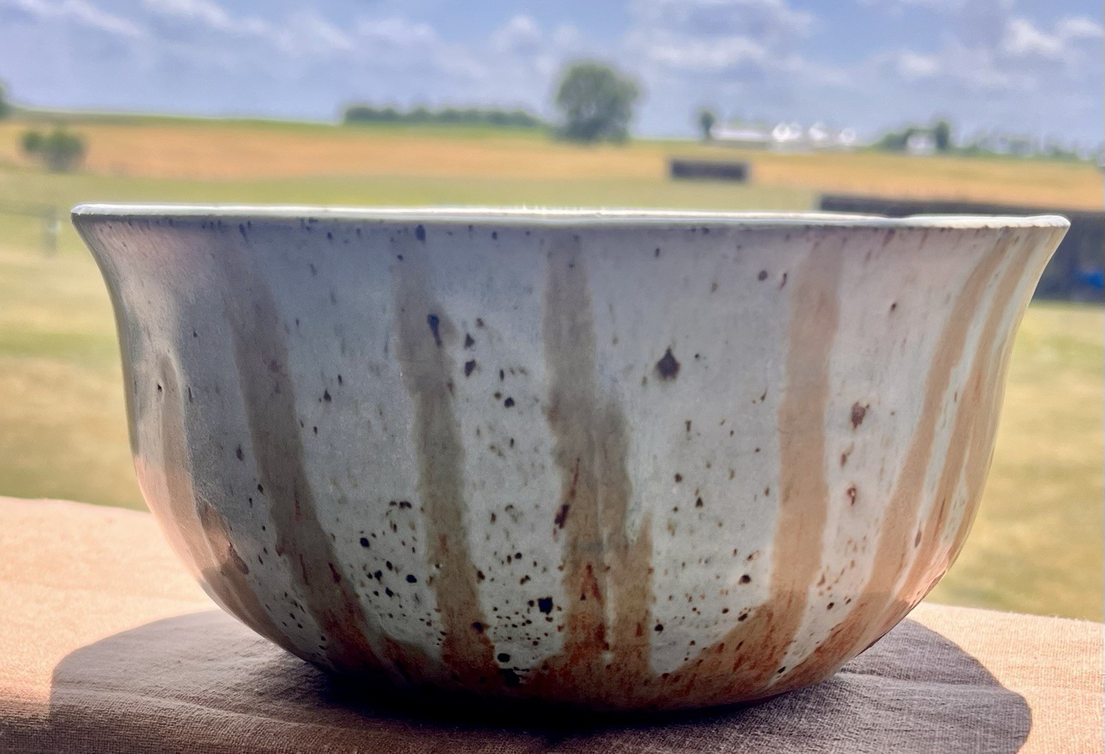 Artisan Handmade Stoneware Ceramic Serving Bowl Very Pale Blue w/Brown Speckling