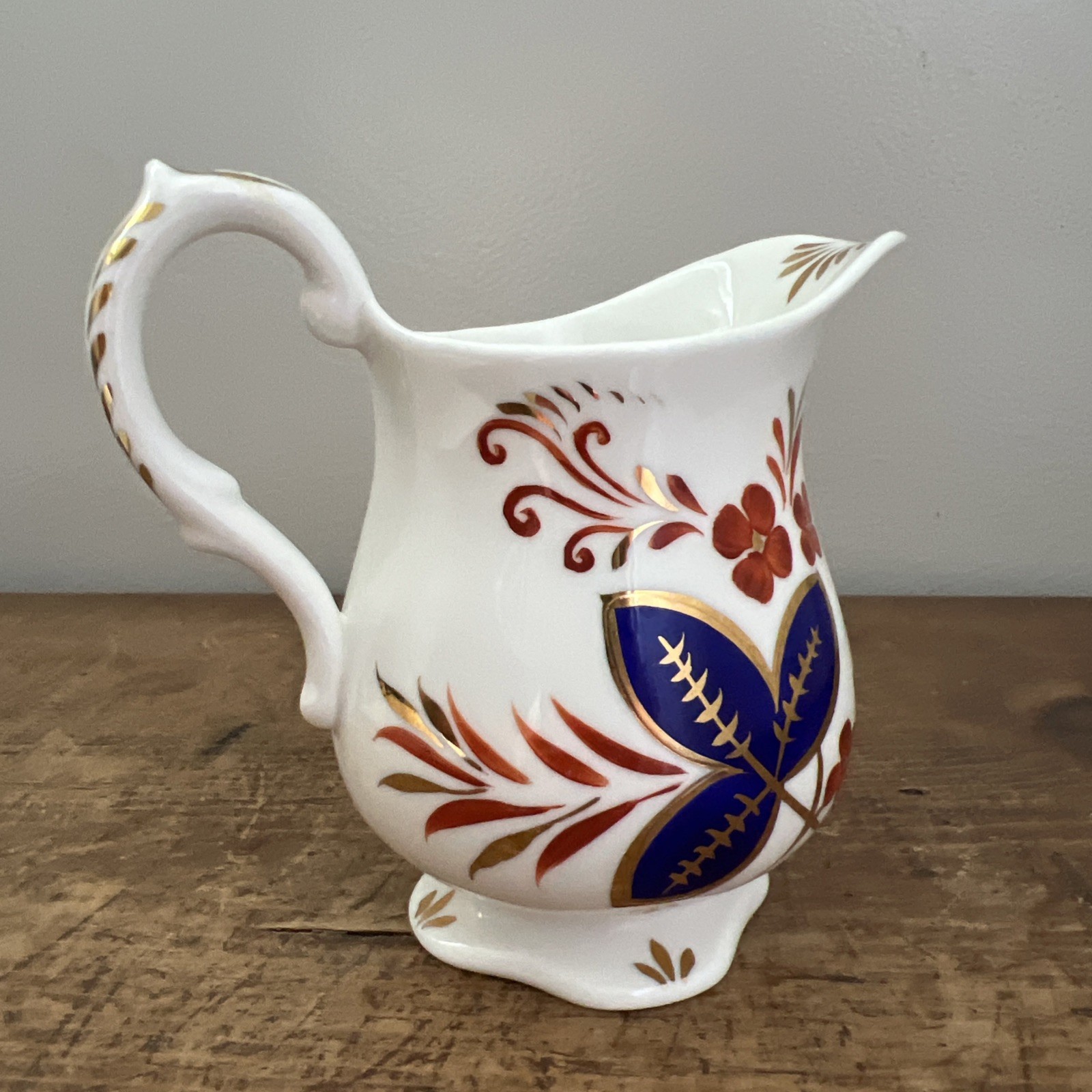 Vintage Royal Chelsea English Bone China Blue Rust Gold Floral Cream Pitcher