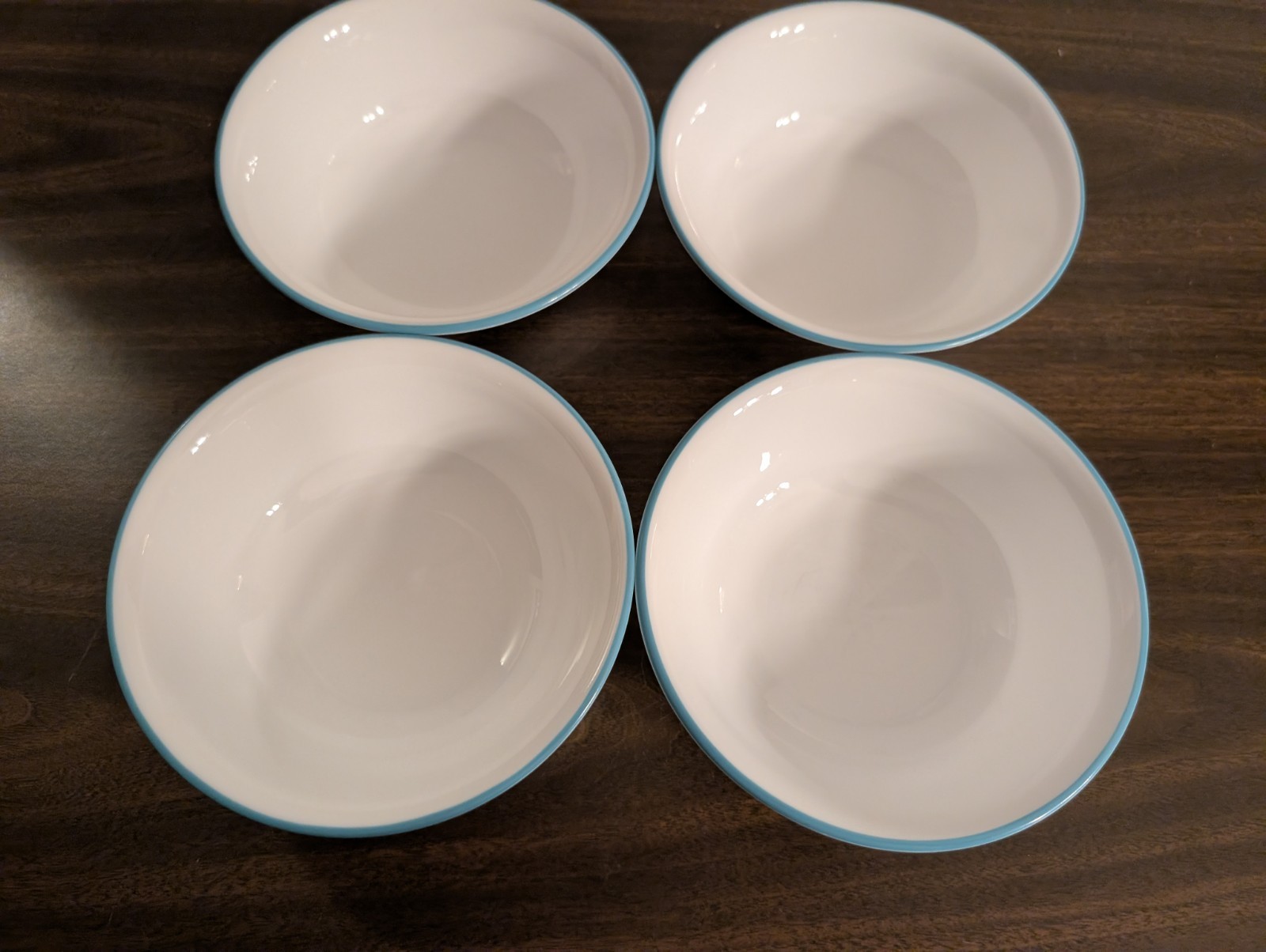 Corelle Teal Edged 6.25 In Cereal Bowls. Set Of 4