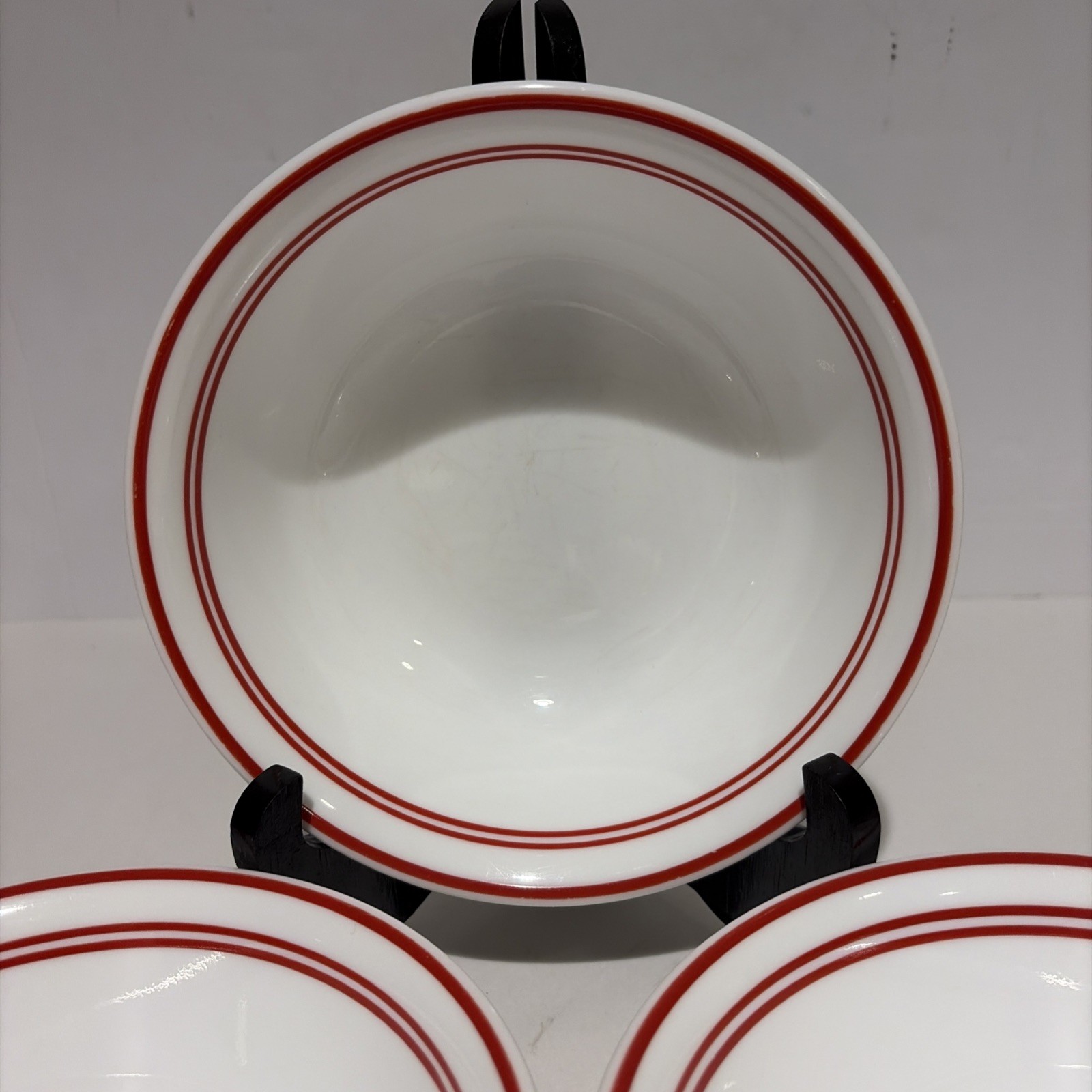 Corelle Classic Cafe Red Soup Cereal Bowls 6.25″ Stripes Set of 3 Made In USA