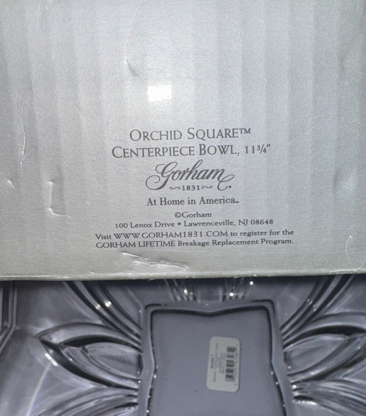 Gorham Lead Crystal Orchid Square 11 3/4 Inch Square Centerpiece Bowl Boxed