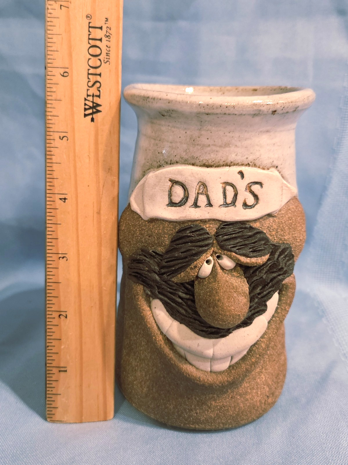 Vtg Ugly Funny 3D Face Mug Mark Hines Stoneware Pottery Dad 15oz Never Used Sign