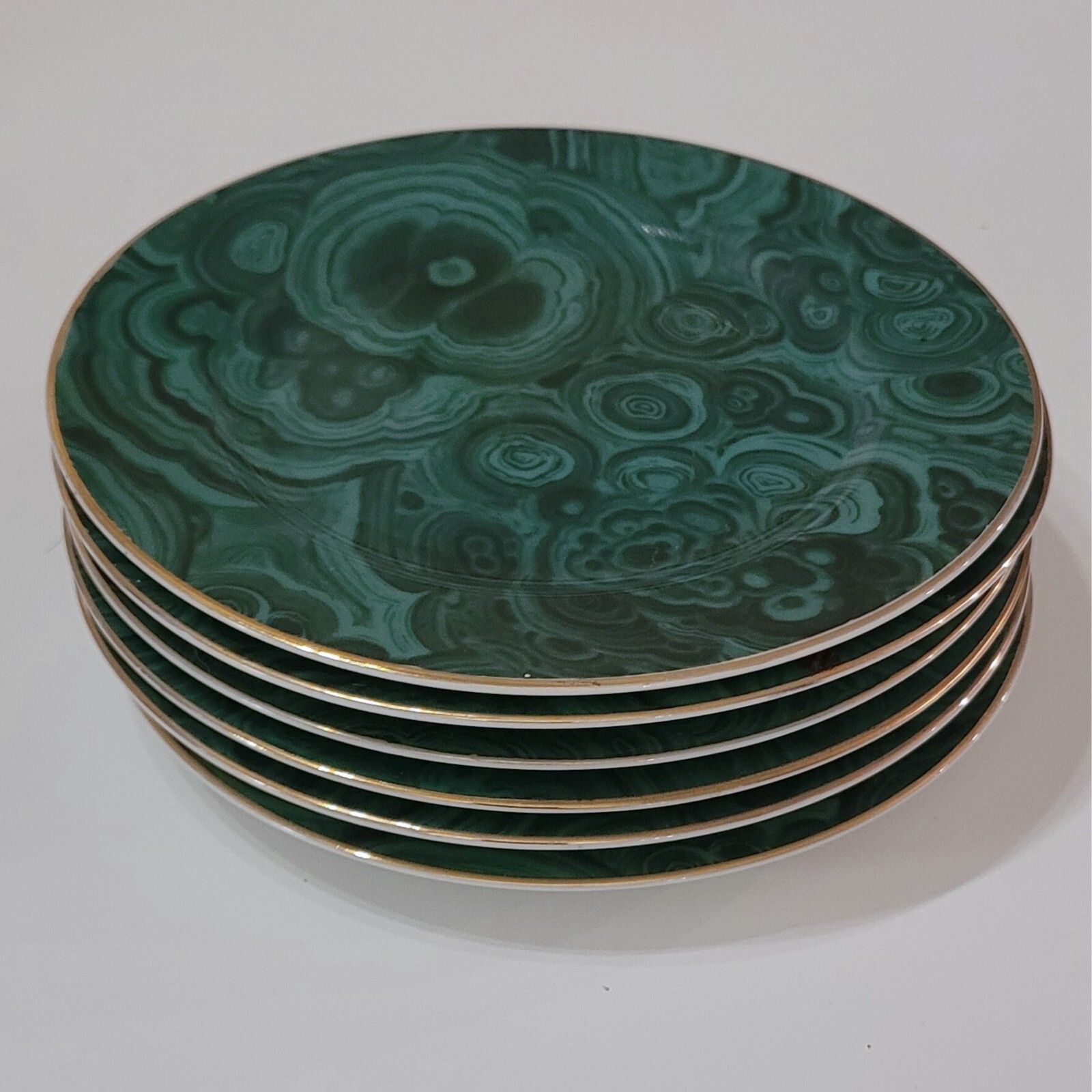 Vintage Neiman Marcus Malachite Appetizer Dessert Plates 6.25in Japan, Set of 6