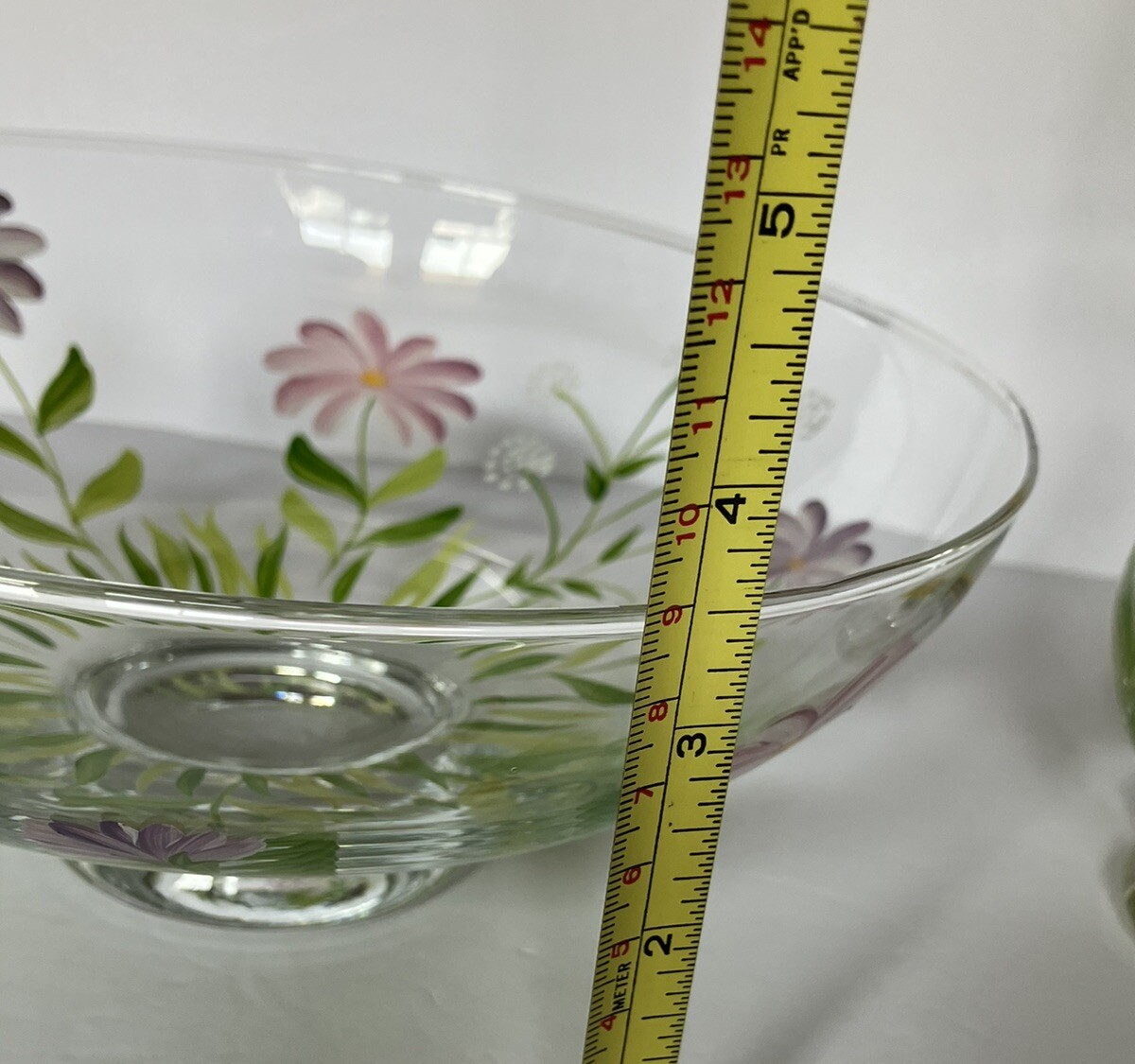Hand Blown And Painted 9 Inch Glass Bowl And 6.5” Vase Floral And Bees