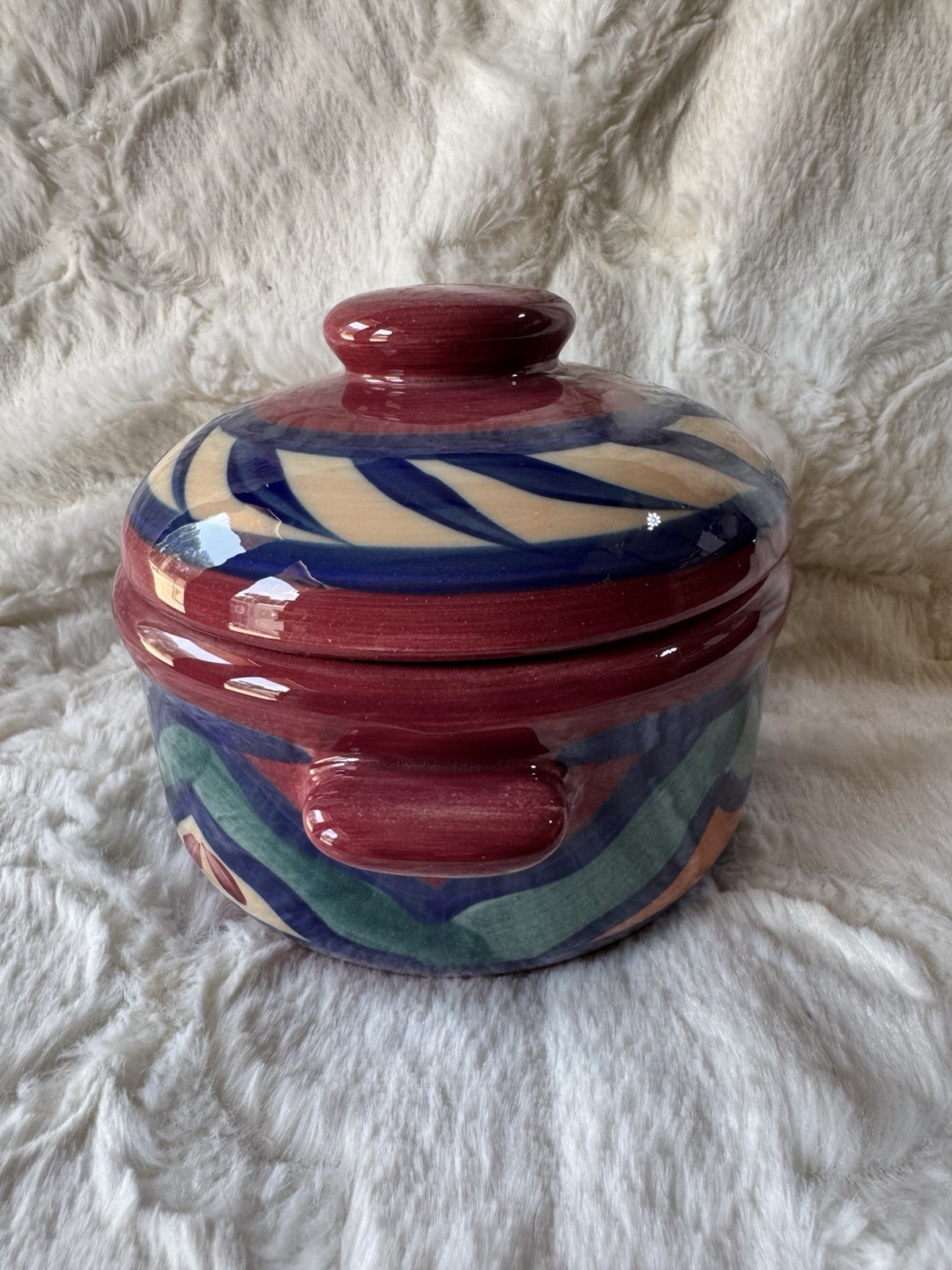 Estate 1988 Gail Pittman Red Azalea Casserole Dish With Lid Hand Painted Signed