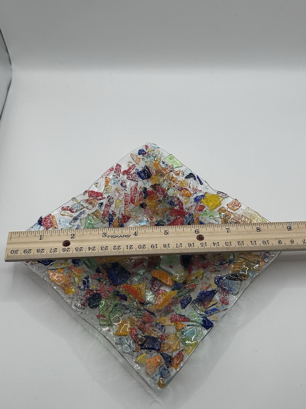 3D Trinket Dish Confetti Iridescent Fused Dichroic Glass MCM 6.5In Made in Italy