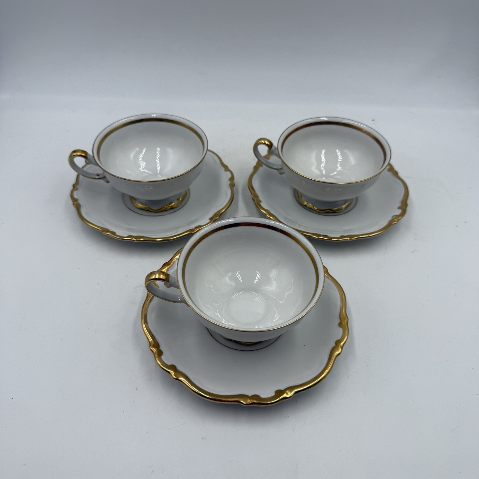 Mitterteich Bavaria Golden Lark Tea Coffee Cups Saucers Set of 3 Made in Germany