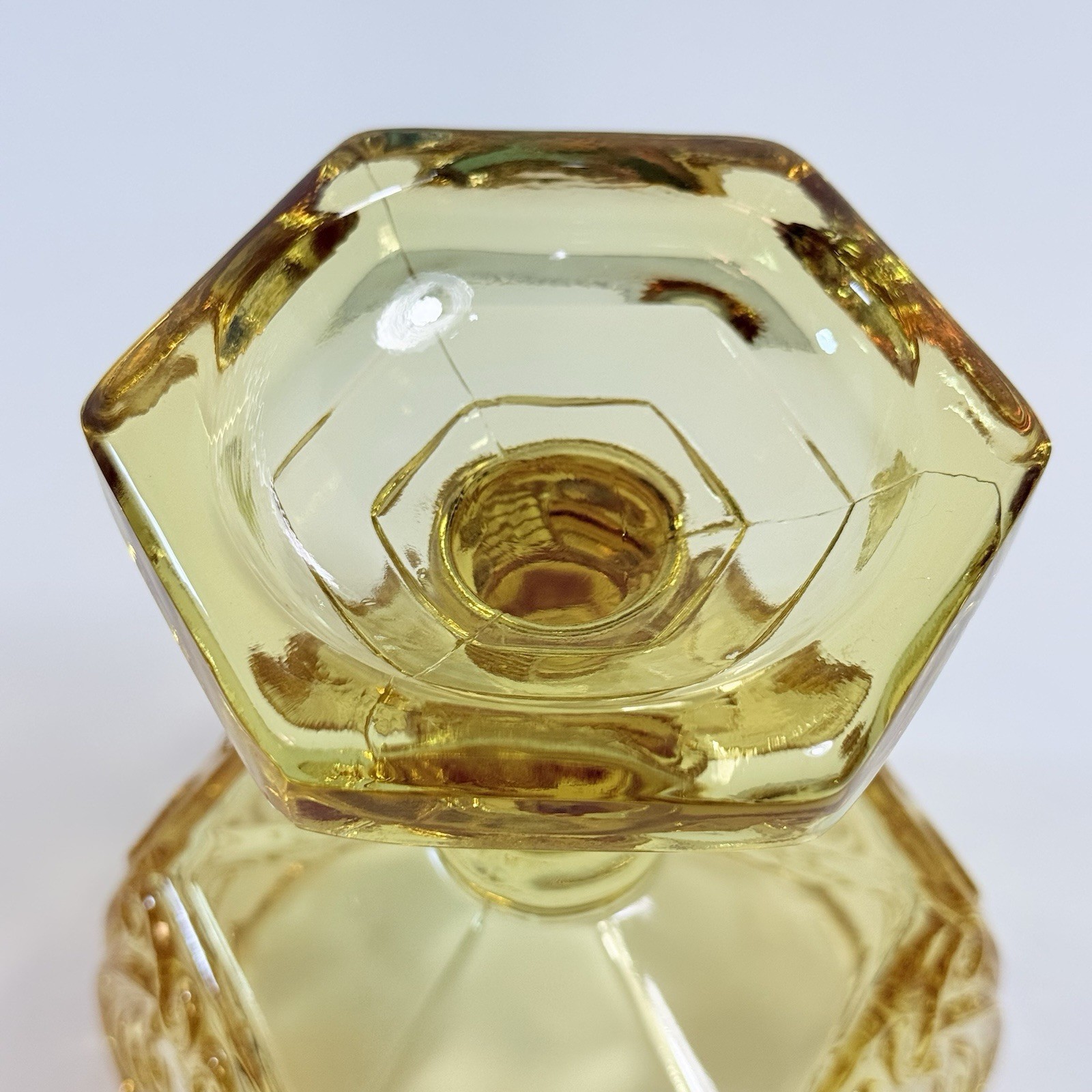 VTG Imperial Glass Atterbury Scroll Pedestal Compote Candy Dish Lid Hexagon EUC!