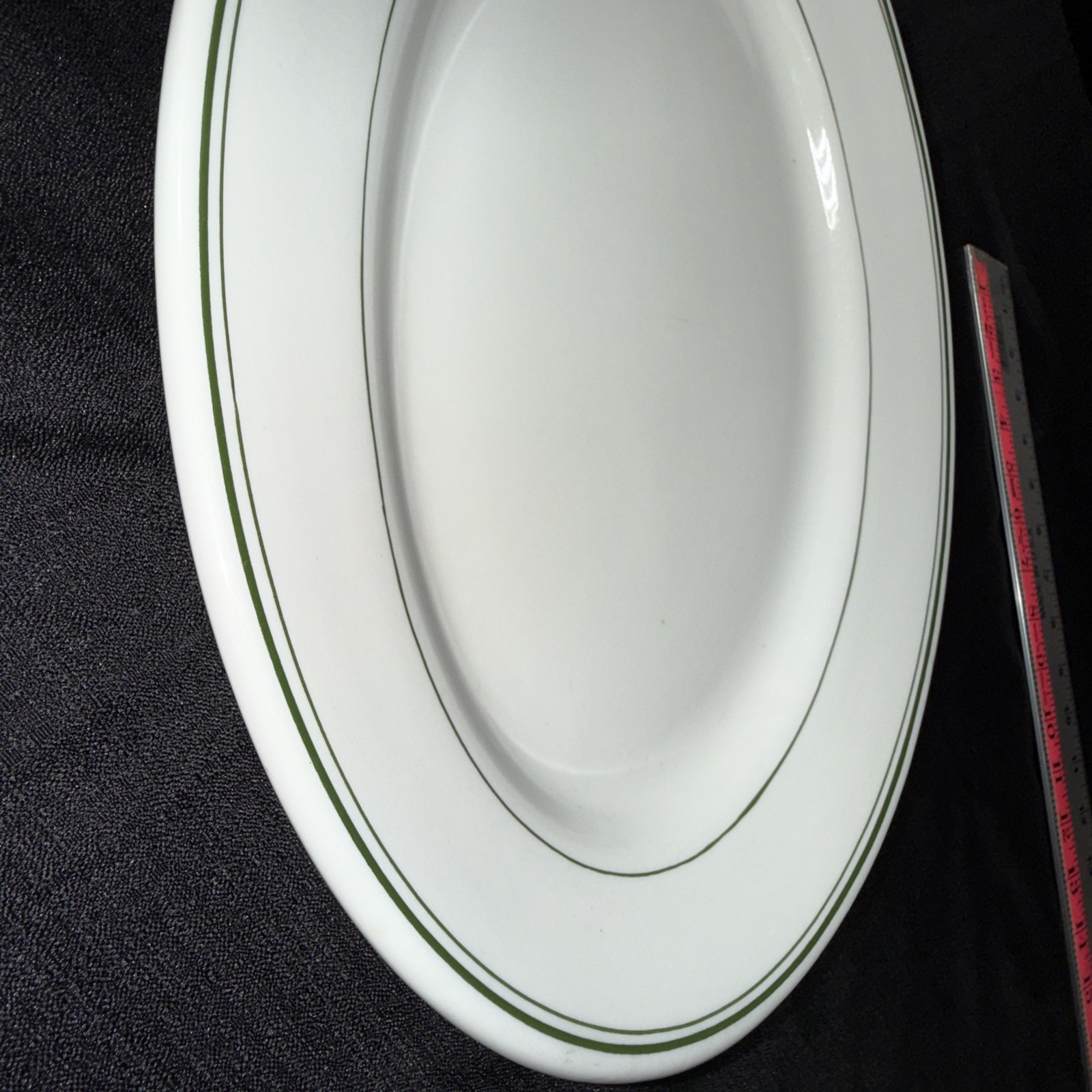 15.5” Sterling Vitrified China Restaurant Ware Green Oval Patter Plate Lot Of 3
