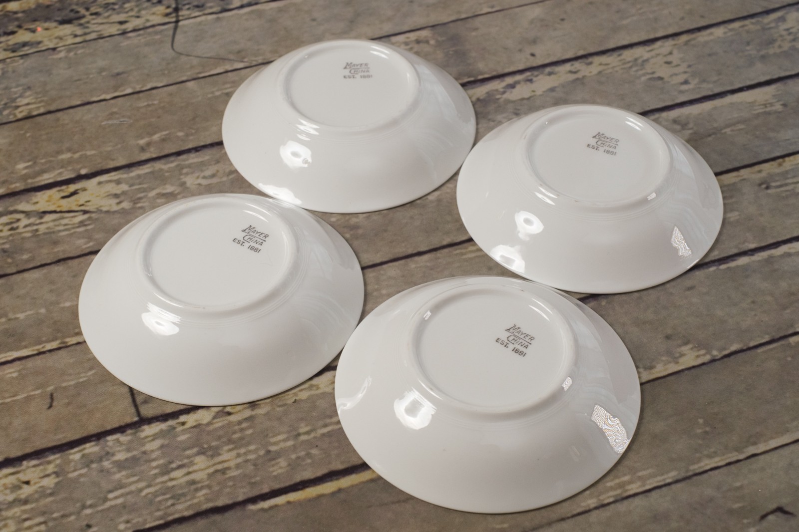 MAYER CHINA Hodge Band White Green Bands Porcelain 5″ Berry Bowls-Set of 4
