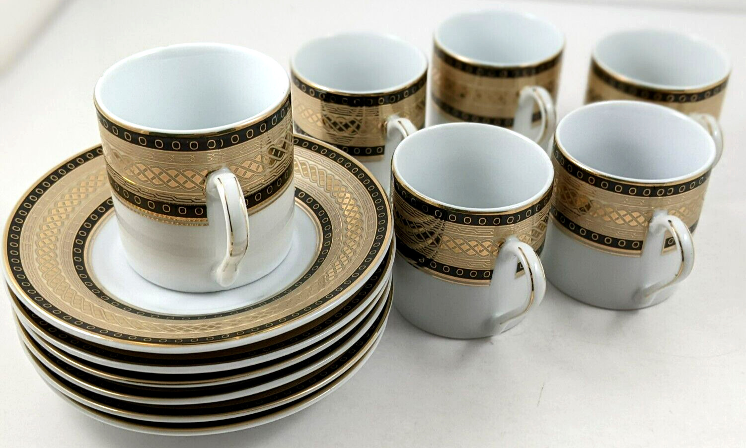 Nour Black Gold Porcelain Demitasse Cups And Saucers Twelve Piece Set