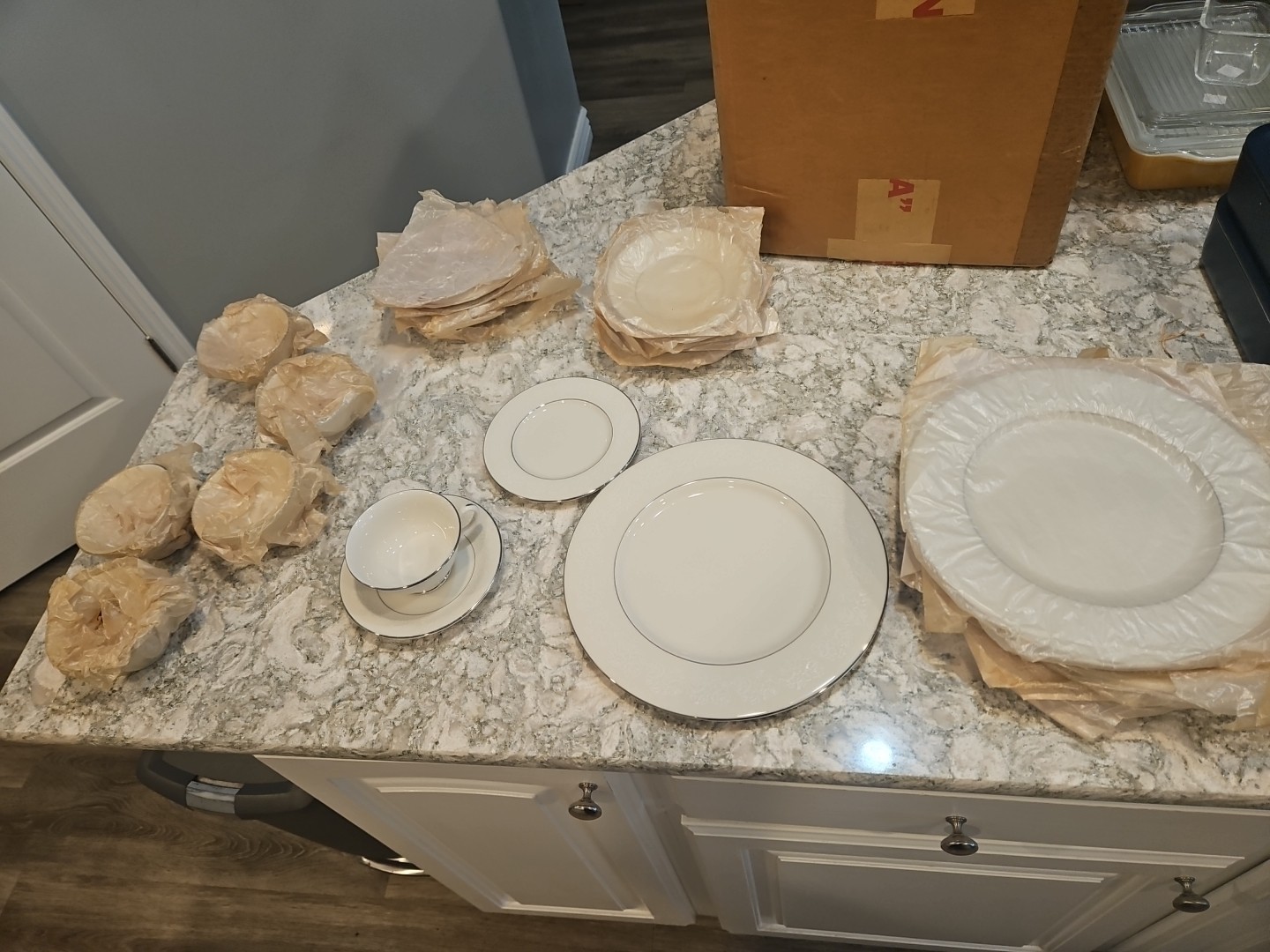 Cathedral Garland Rose Platinum Trim 6 Place Settings 24pc Total Unused 1960s