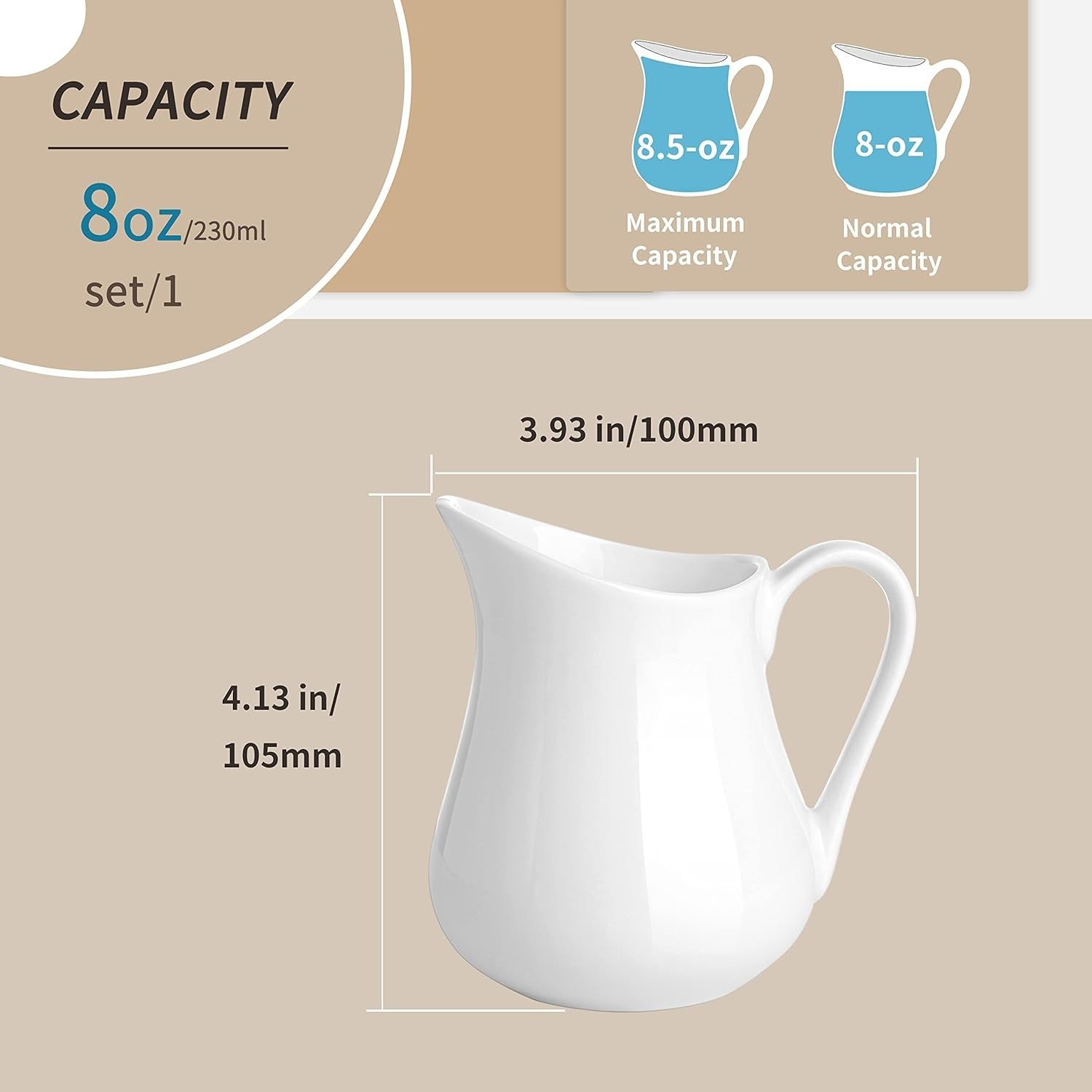 8-oz Creamer with Handle – Small Classic White Fine Porcelain Creamer White