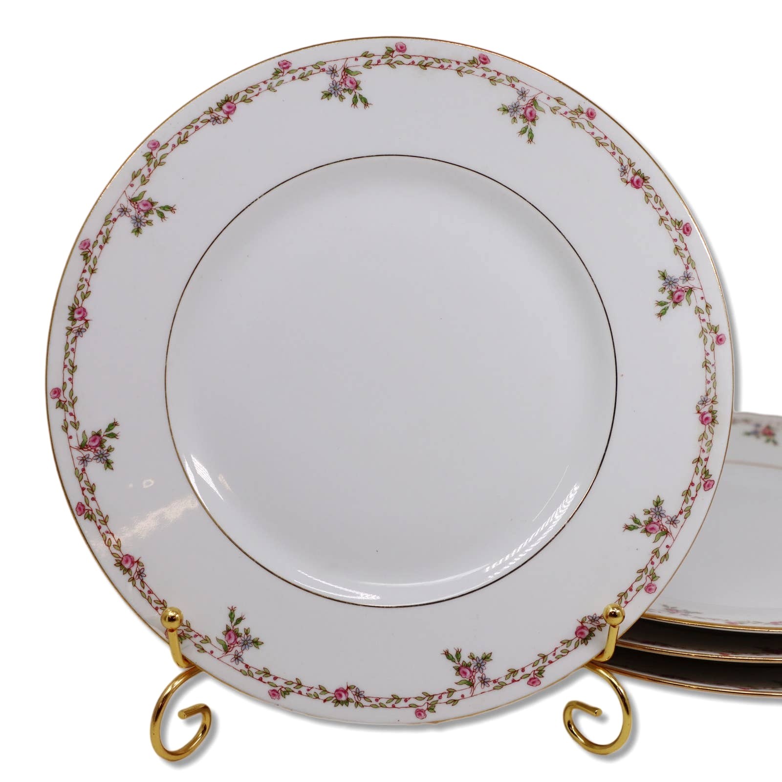 B&C Bernardaud BER595 Limoges 9 3/4″ Dinner Plate Pink Rose Garland Antique 1910