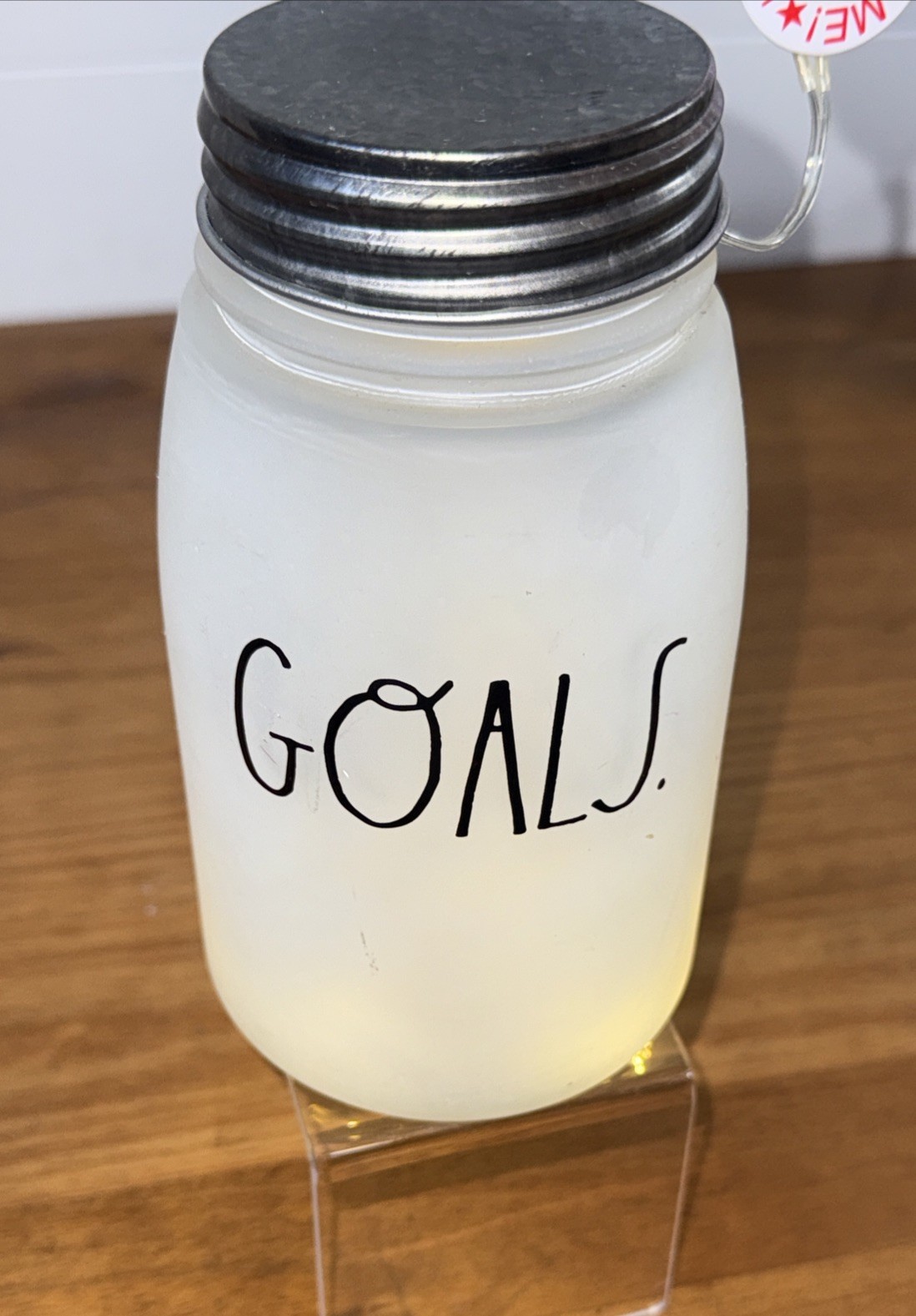 Rae Dunn “GOALS” Frosted Lighted Mason Jar Accent Lamp Home Decor EUC