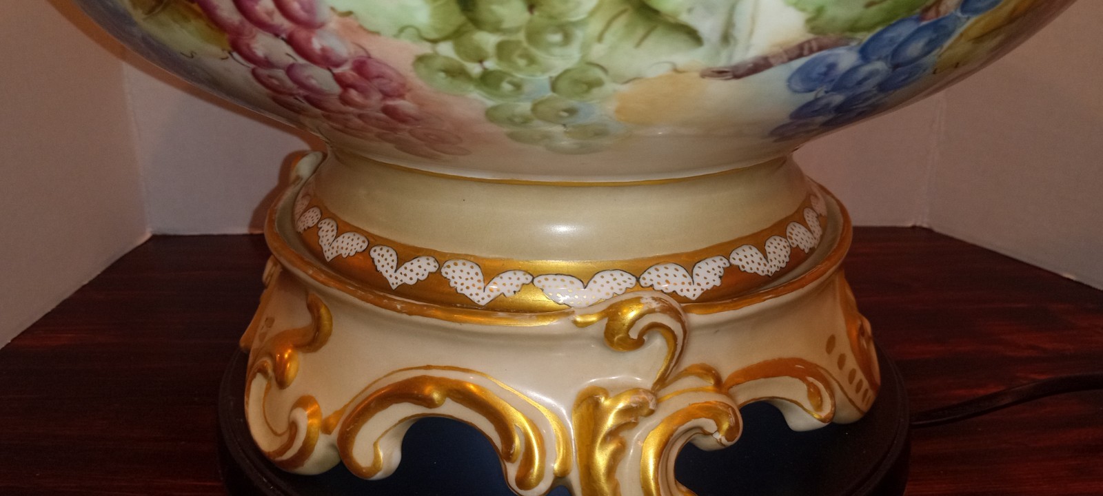 Stunning Antique T&V Limoges Hand-Panted Porcelain Punch Bowl With Matching Base
