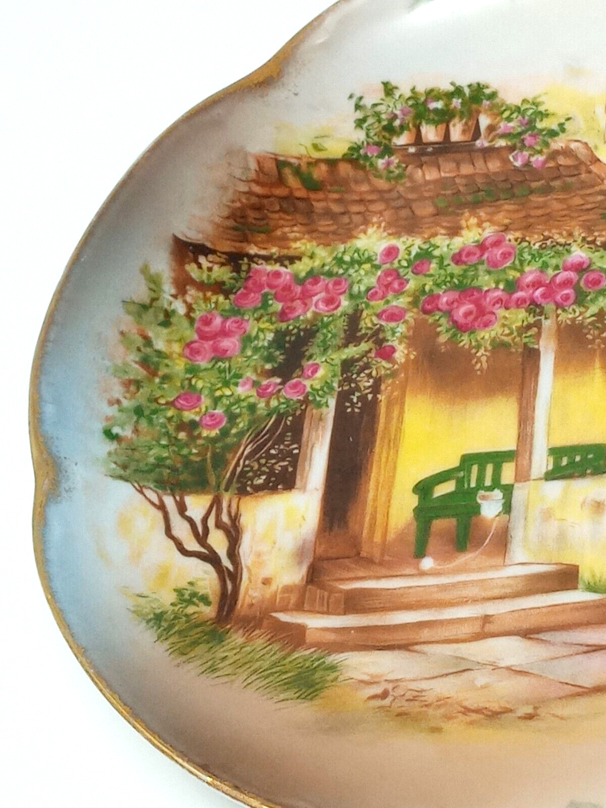 JHR Alice Bavaria Hand Painted 8″ Charger porch scene apple tree flowers euc