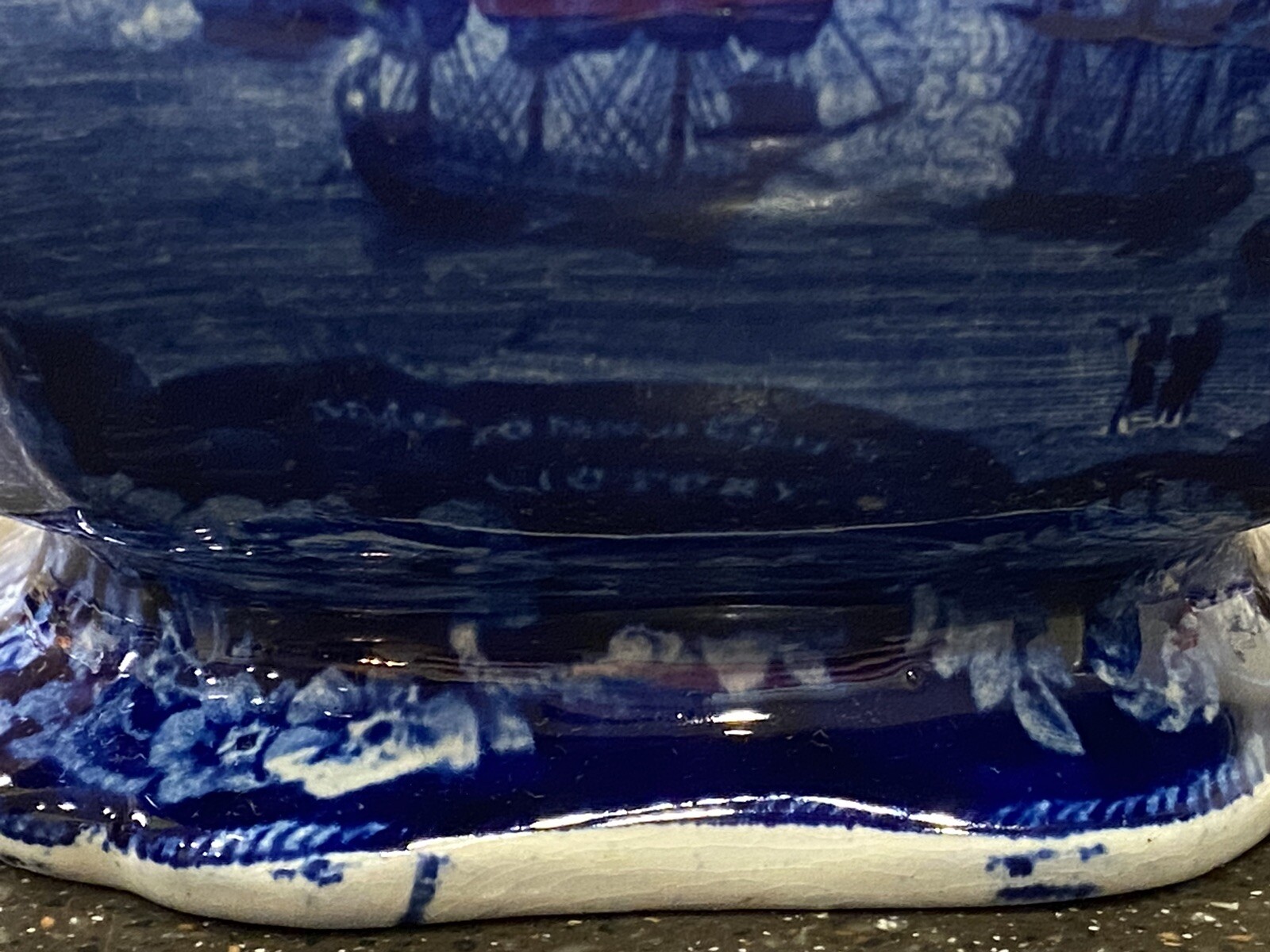 Historical Staffordshire Blue Teapot Macdonough’s Victory Ca. 1825
