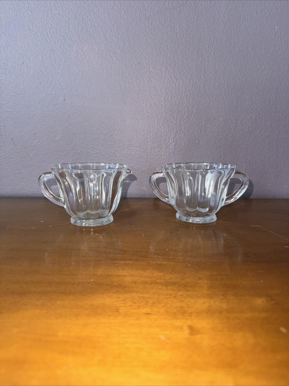 Vintage Clear Glass Ribbed Creamer & Sugar Bowl Set – Elegant Dining Decor
