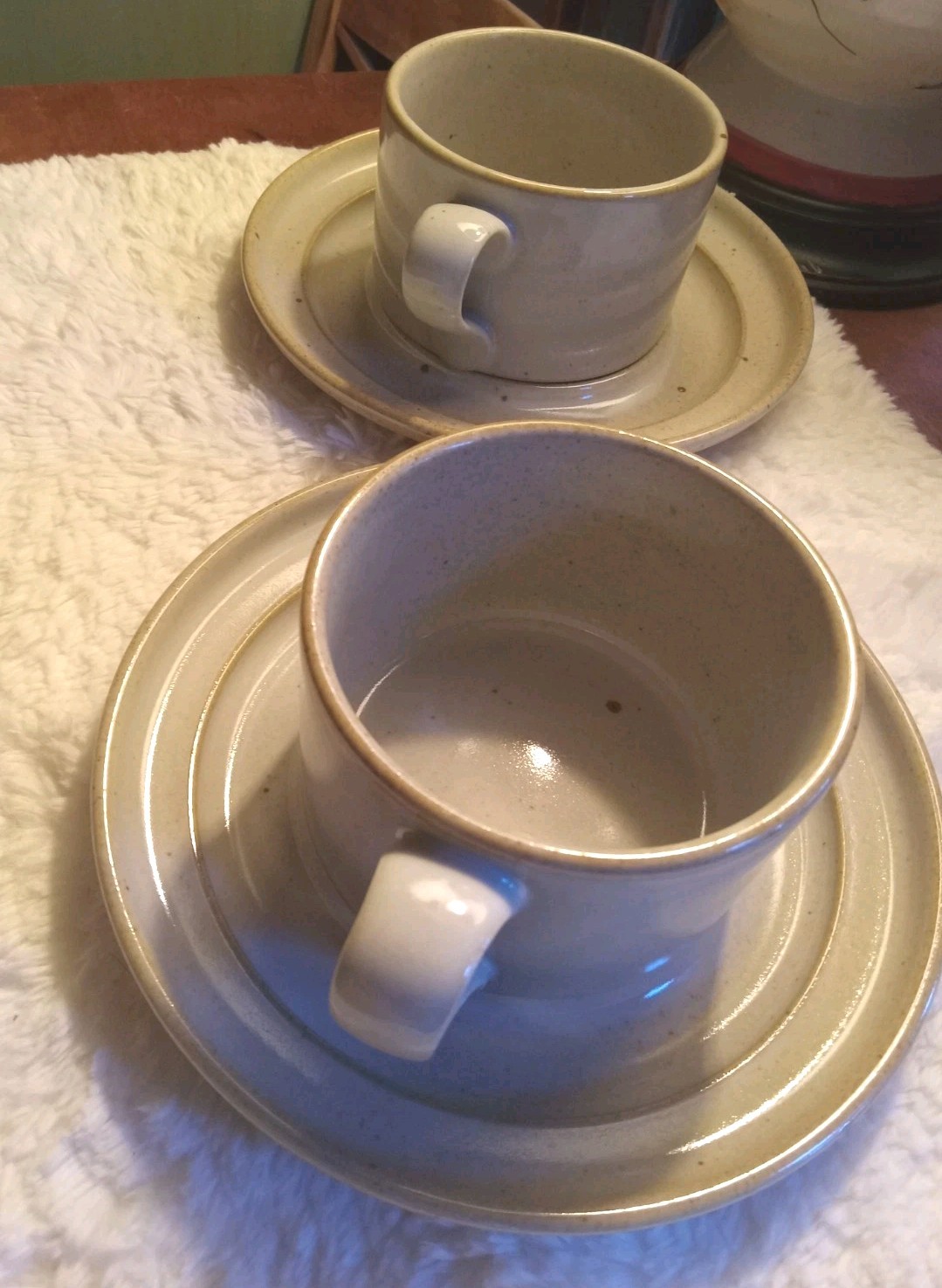 Vintage 70s Dansk Sugar Sand Niels Refsgaard Brown Mist Japan Cups & Saucers (2)
