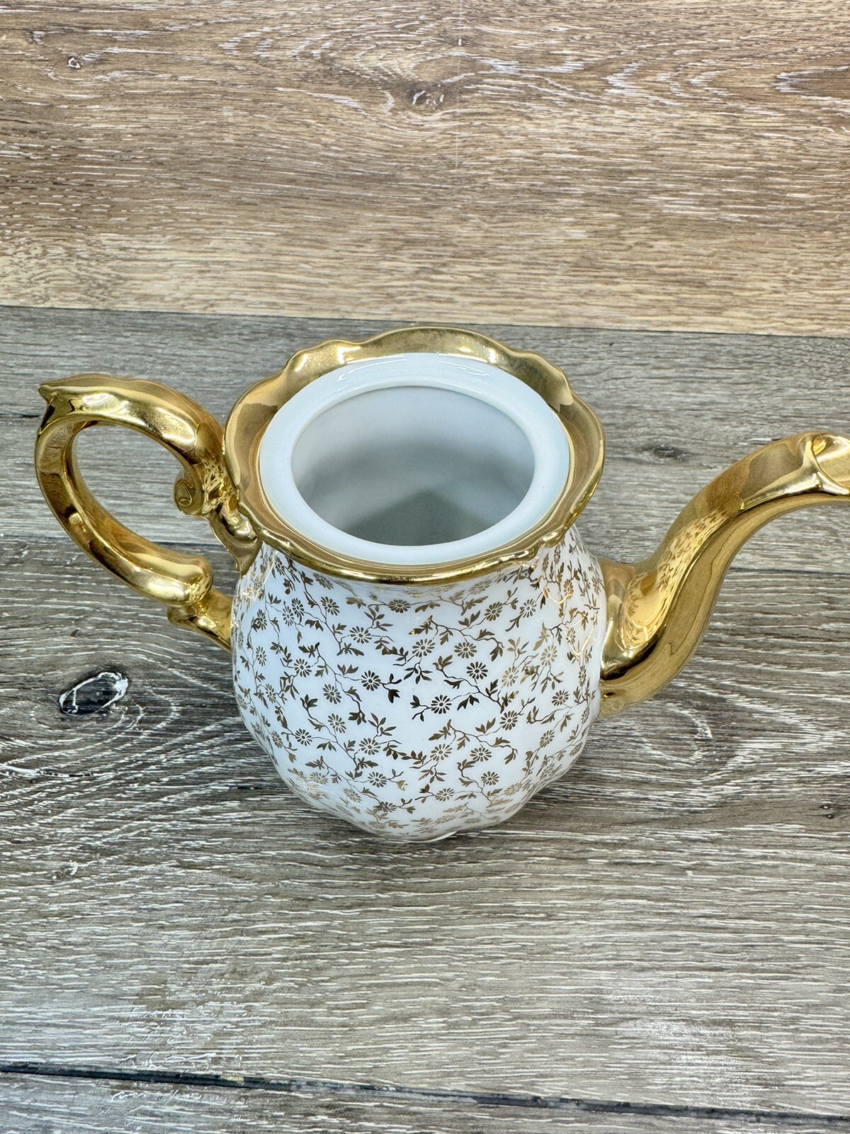 Mitterteich Bavaria Germany Gold Plated Floral Tea Pot 7.5” Tall
