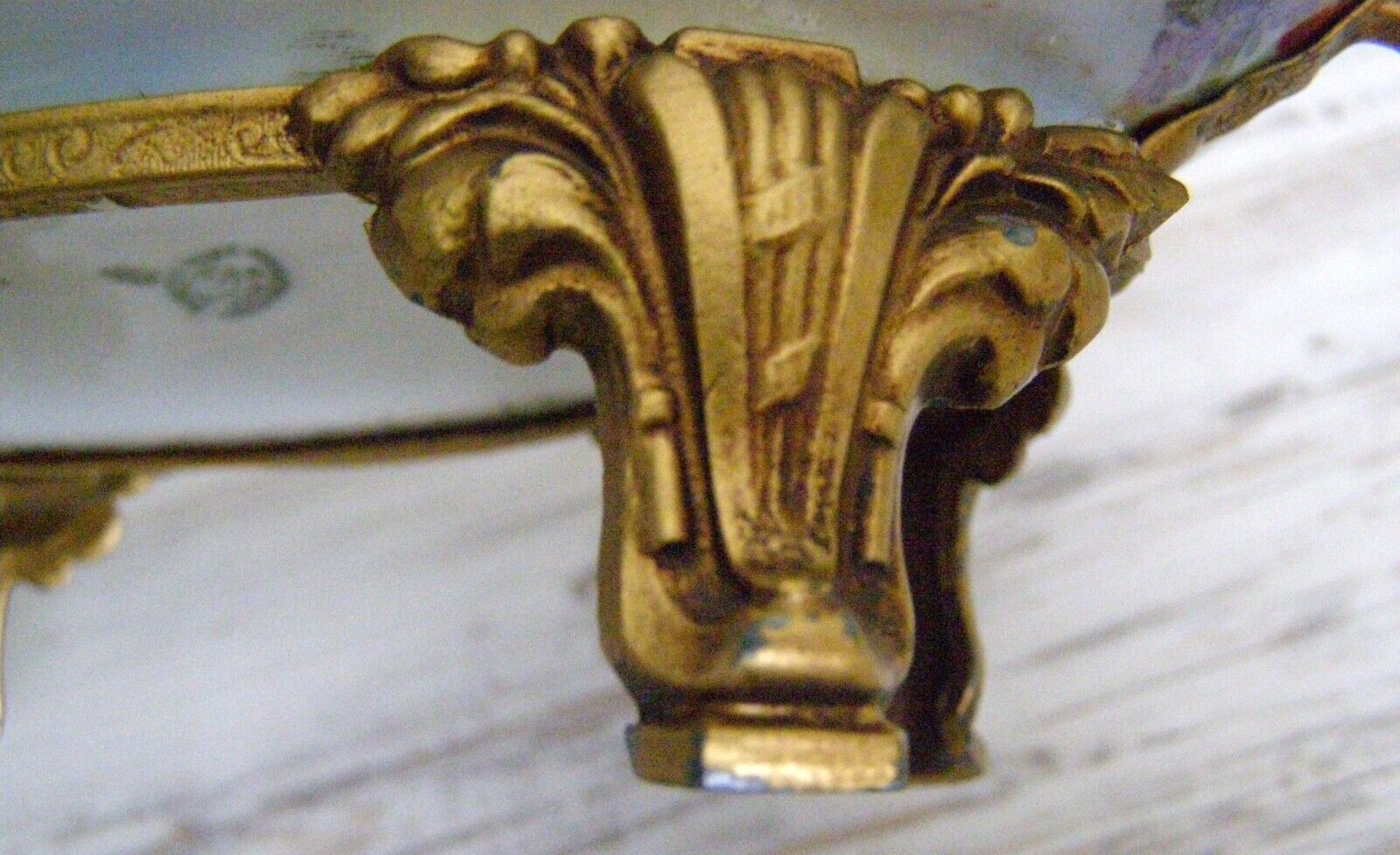 Antique Karlovy Vary Porcelain Serving Dish Gilt metal base bottom stamped #23