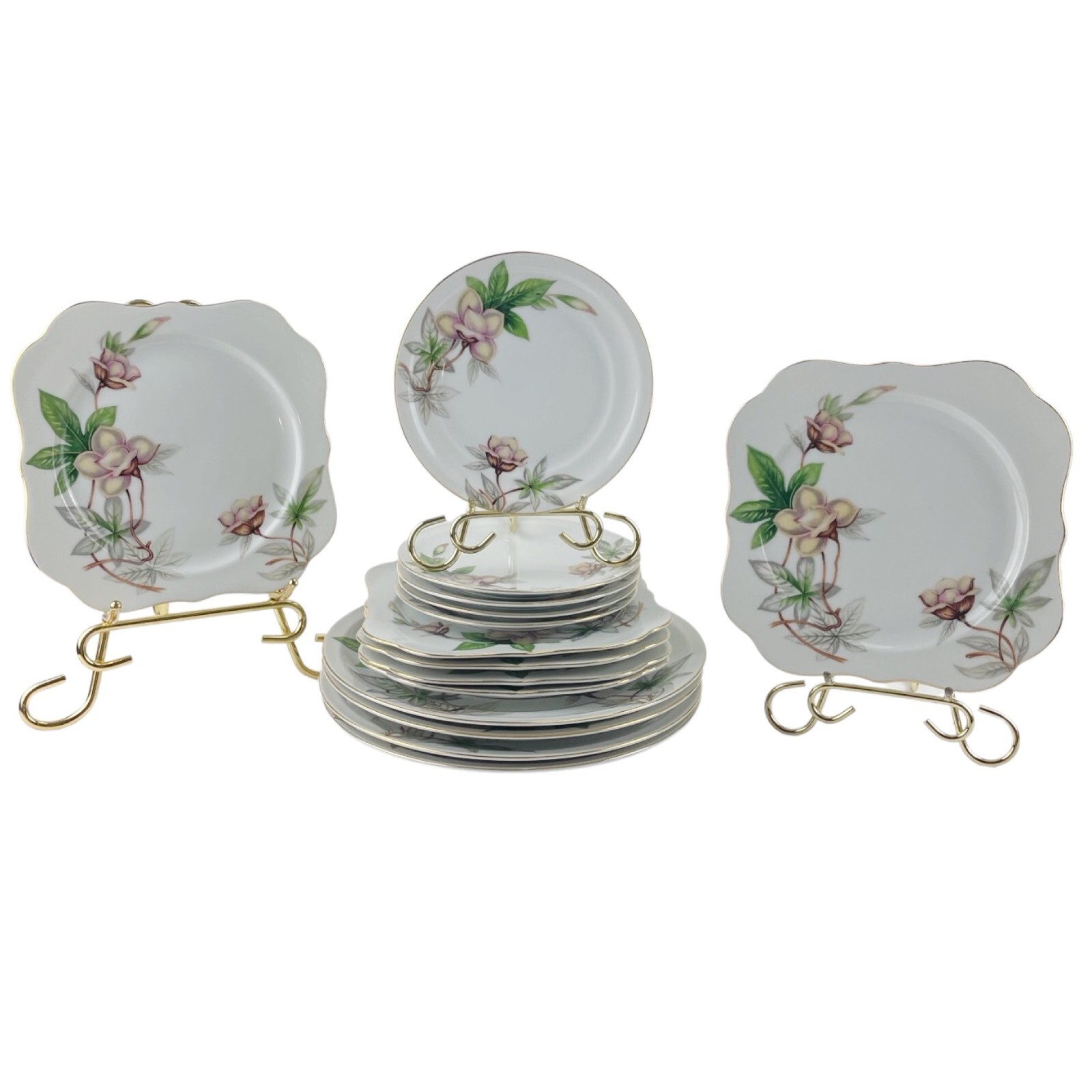 Meito China Woodrose Plates Service 4 Made in Japan 4 Dinner 6 Salad 5 Dessert