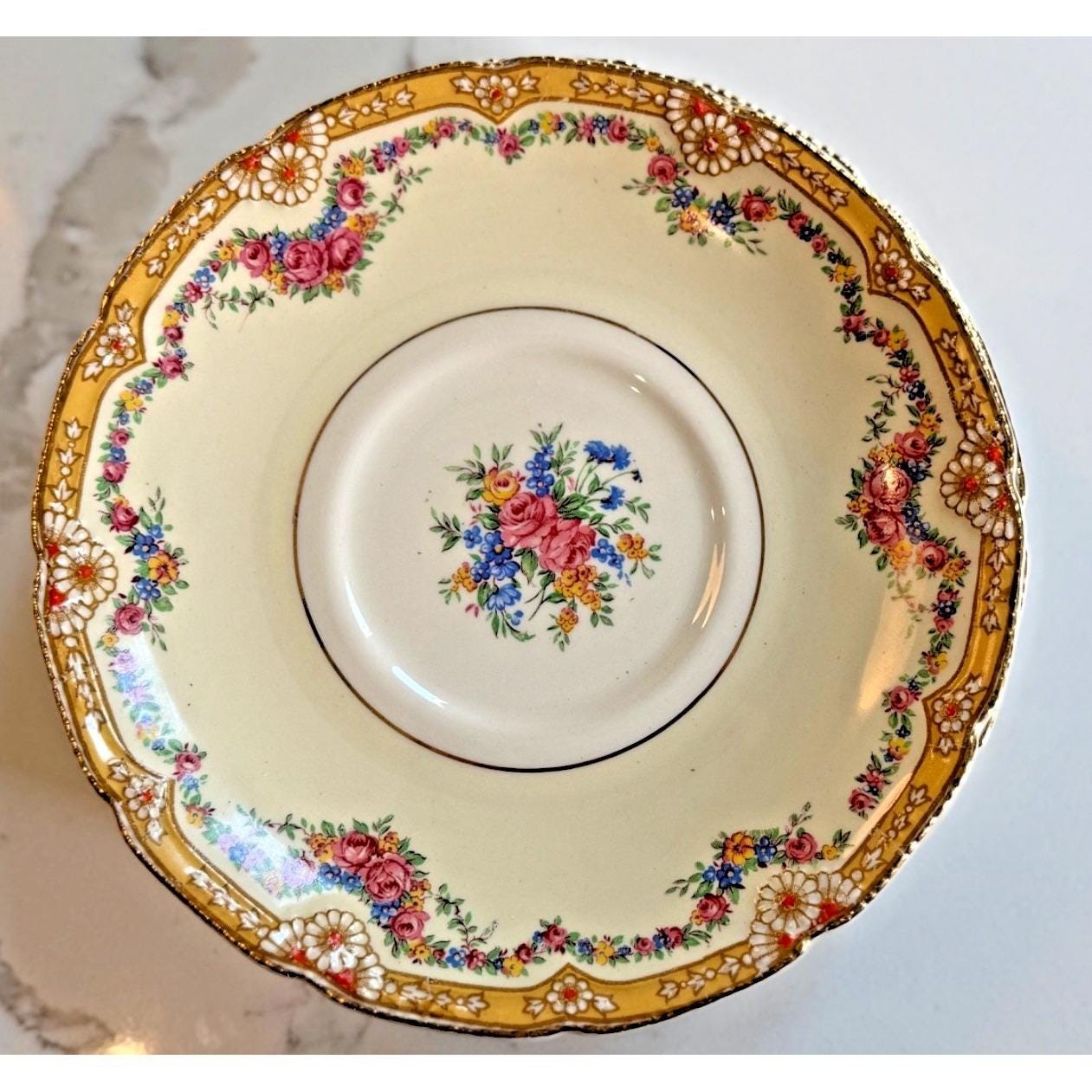 John Maddock & Sons-Royal Ivory- “Henley” Set of 3 Dinner Plates Floral Antique