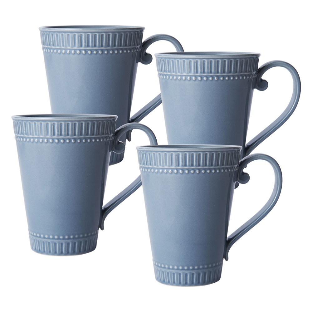 Mikasa Italian Countryside Accents Set of 4 Fluted Blue Mugs 15.5 Oz