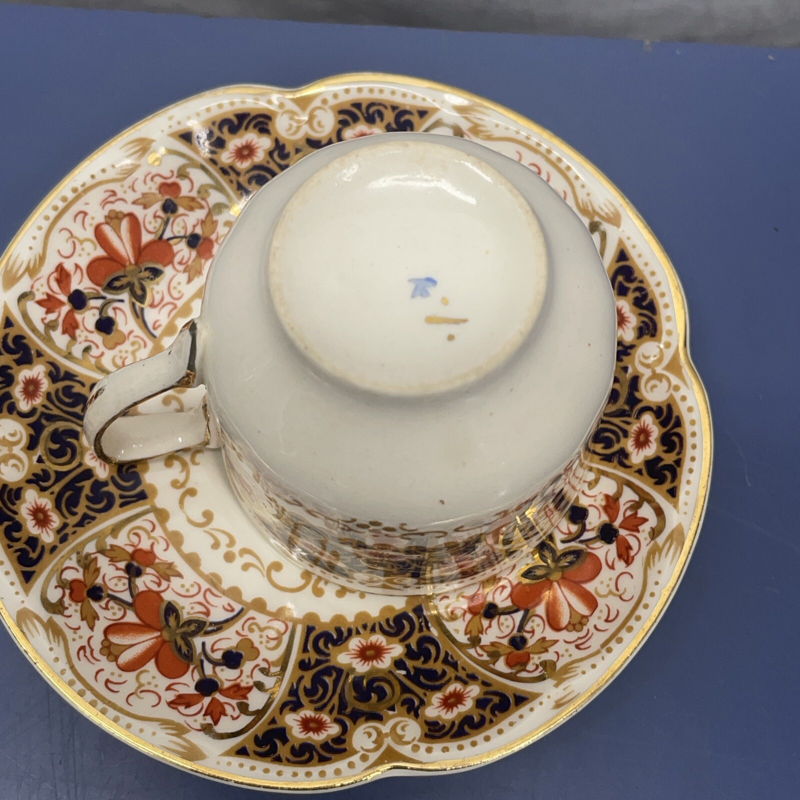 Rare Rutland Johnson Bros Demitasse Cup & Saucer Cobalt Blue Rust / Gold Floral